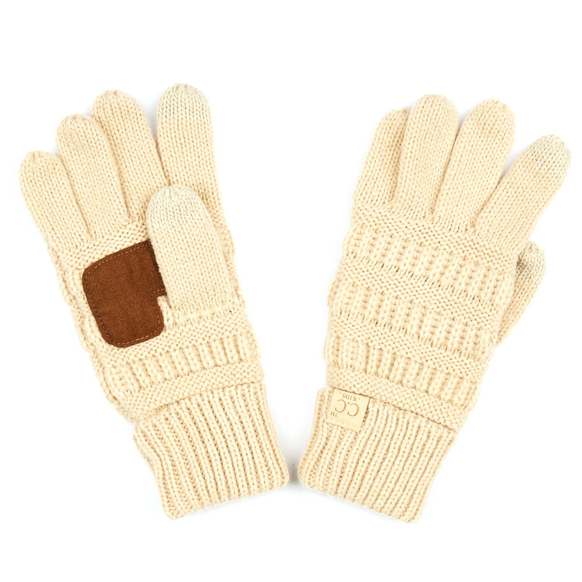 A pair of CC Kids Touchscreen Gloves in various colors, showcasing their soft texture and touchscreen fingertips.