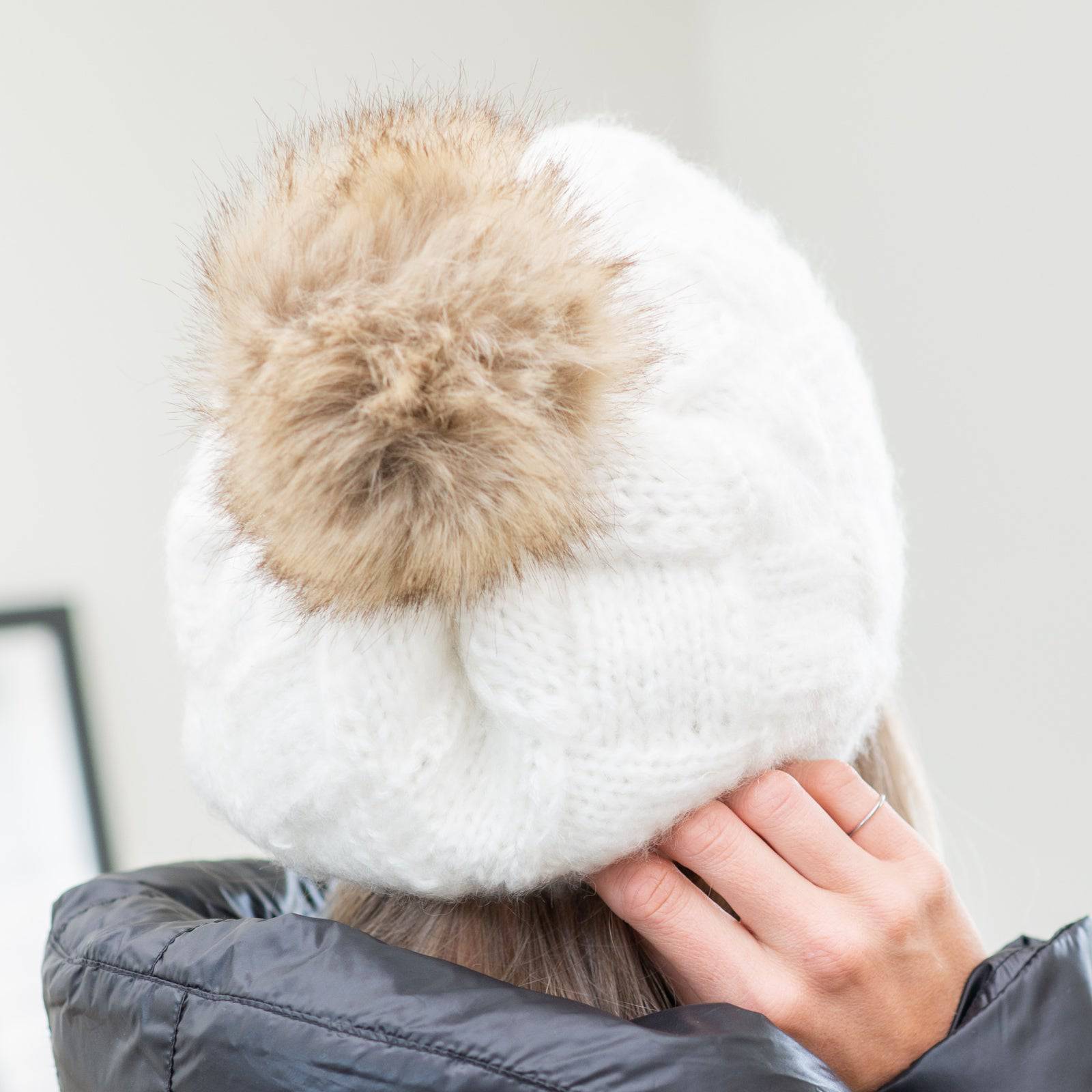 CC Leisure Beret Cadet Cap featuring a basket weave design and faux fur pom, perfect for stylish comfort.