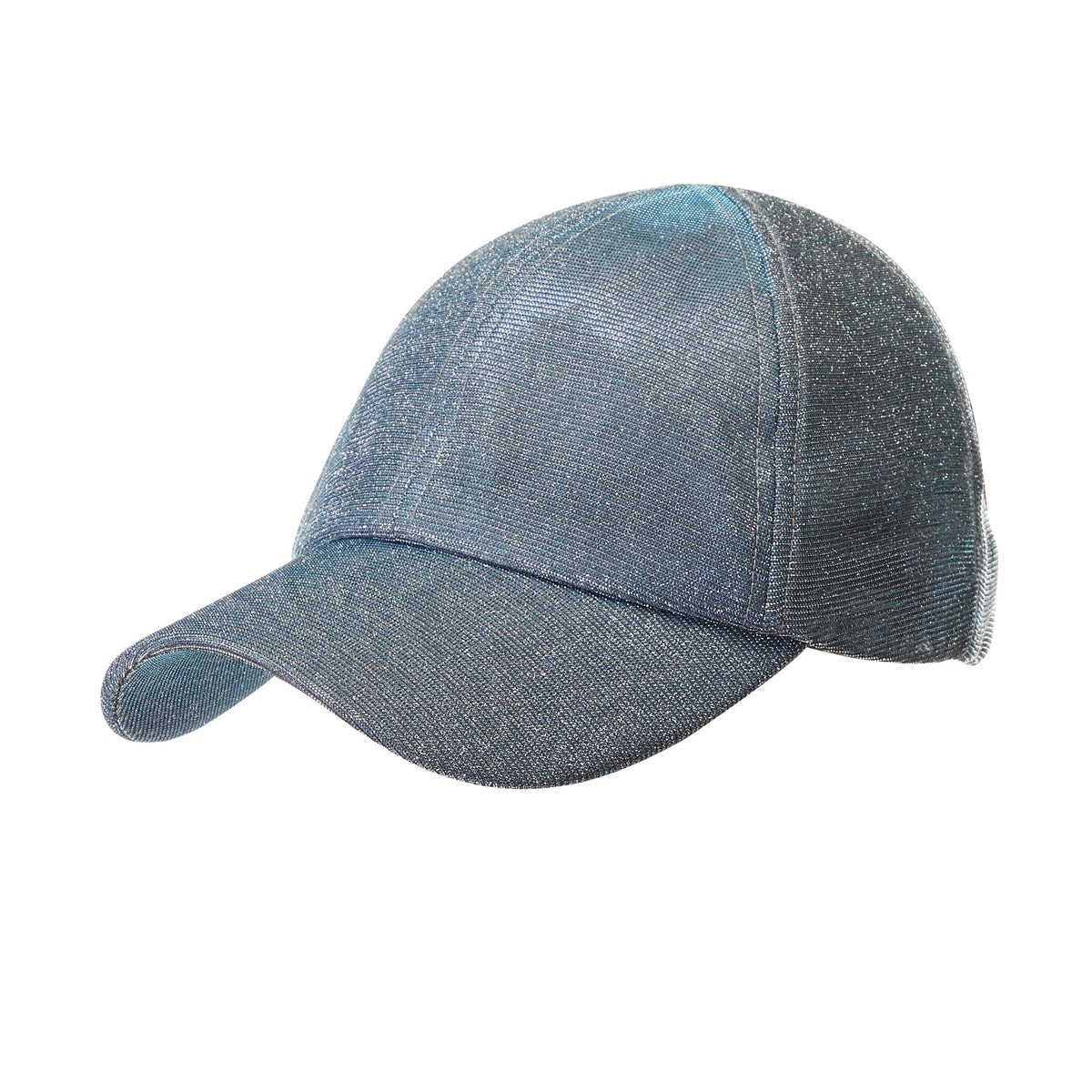 Stylish CC Metallic Women Hat with ponytail access, featuring a stretchy metallic design for comfort and style.