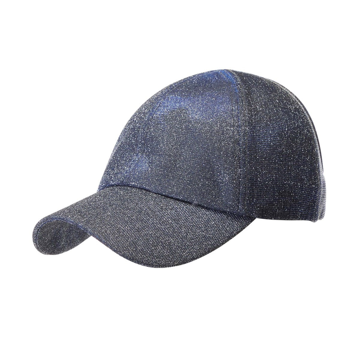 Stylish CC Metallic Women Hat with ponytail access, featuring a stretchy metallic design for comfort and style.