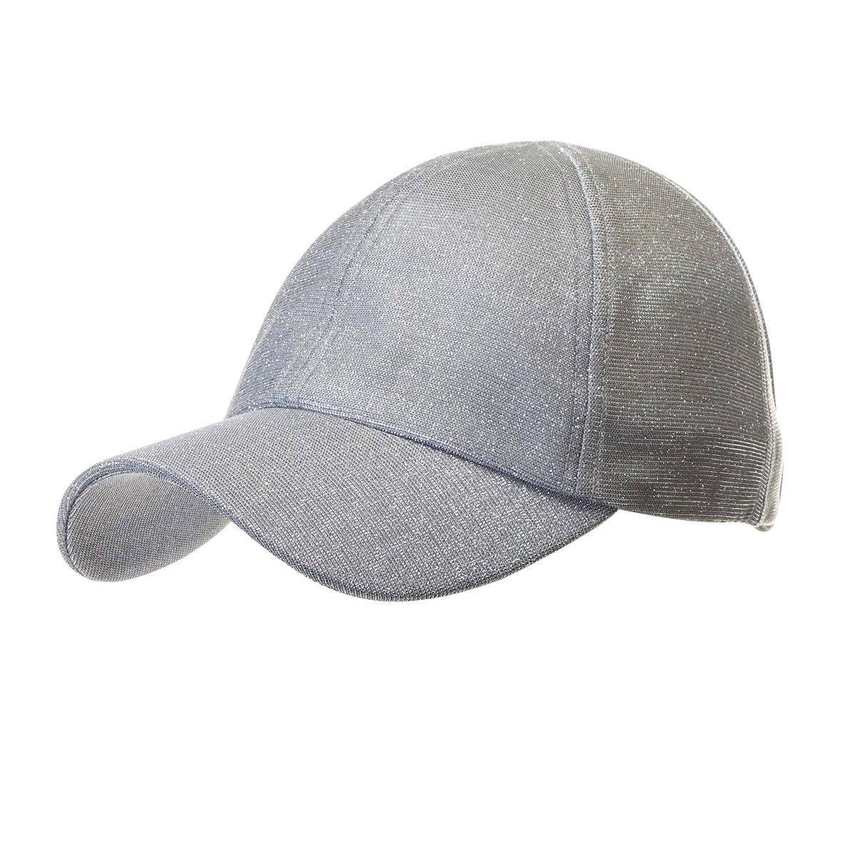 Stylish CC Metallic Women Hat with ponytail access, featuring a stretchy metallic design for comfort and style.