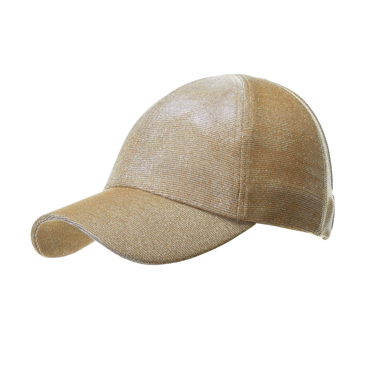 Stylish CC Metallic Women Hat with ponytail access, featuring a stretchy metallic design for comfort and style.