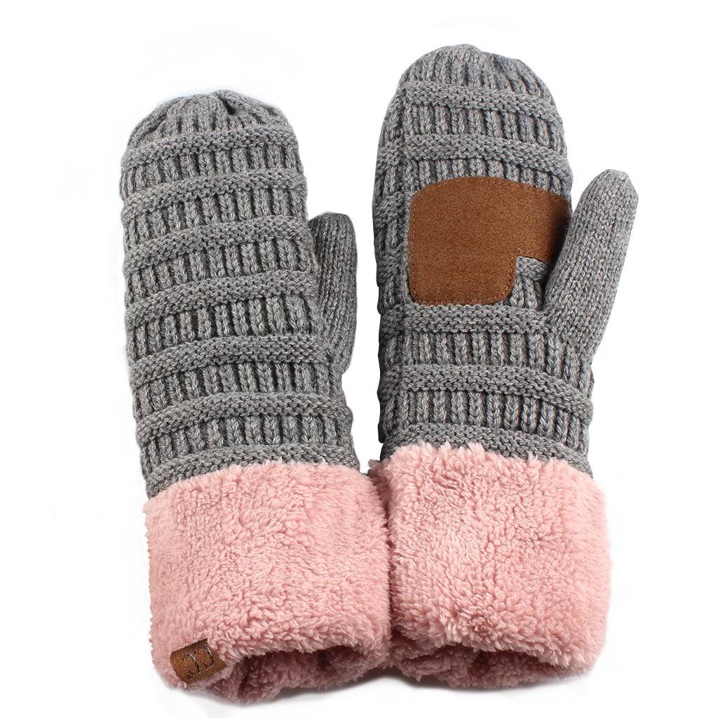 CC Mittens Color-Block featuring trendy color-blocking design and soft faux fur lining, perfect for winter wear.