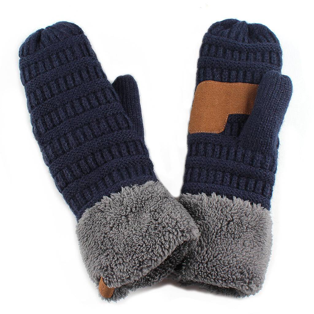 CC Mittens Color-Block featuring trendy color-blocking design and soft faux fur lining, perfect for winter wear.