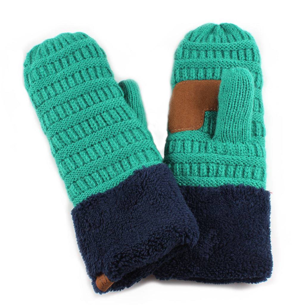 CC Mittens Color-Block featuring trendy color-blocking design and soft faux fur lining, perfect for winter wear.