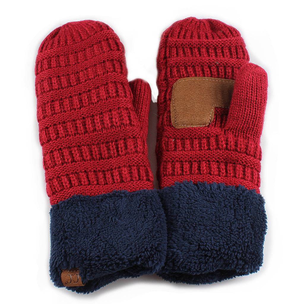 CC Mittens Color-Block featuring trendy color-blocking design and soft faux fur lining, perfect for winter wear.