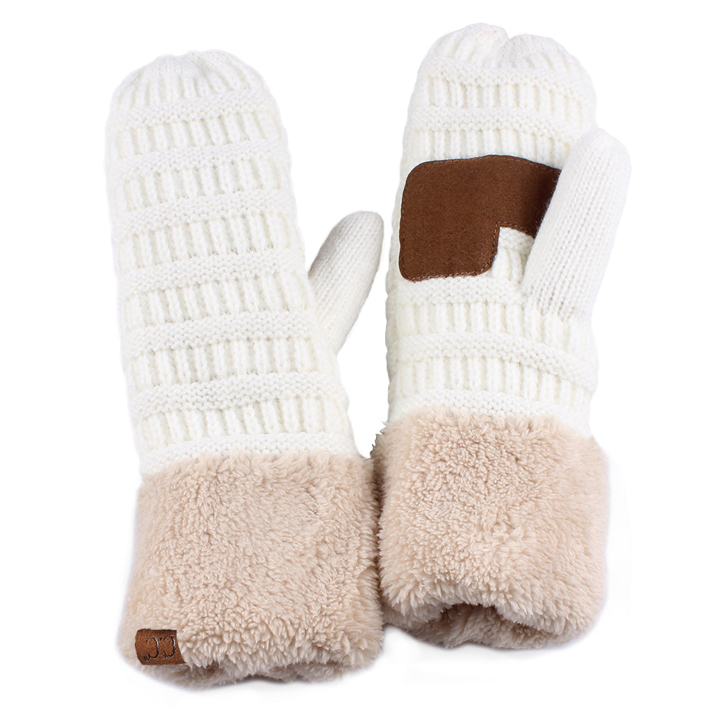 CC Mittens Color-Block featuring trendy color-blocking design and soft faux fur lining, perfect for winter wear.