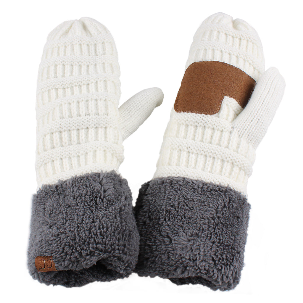 CC Mittens Color-Block featuring trendy color-blocking design and soft faux fur lining, perfect for winter wear.