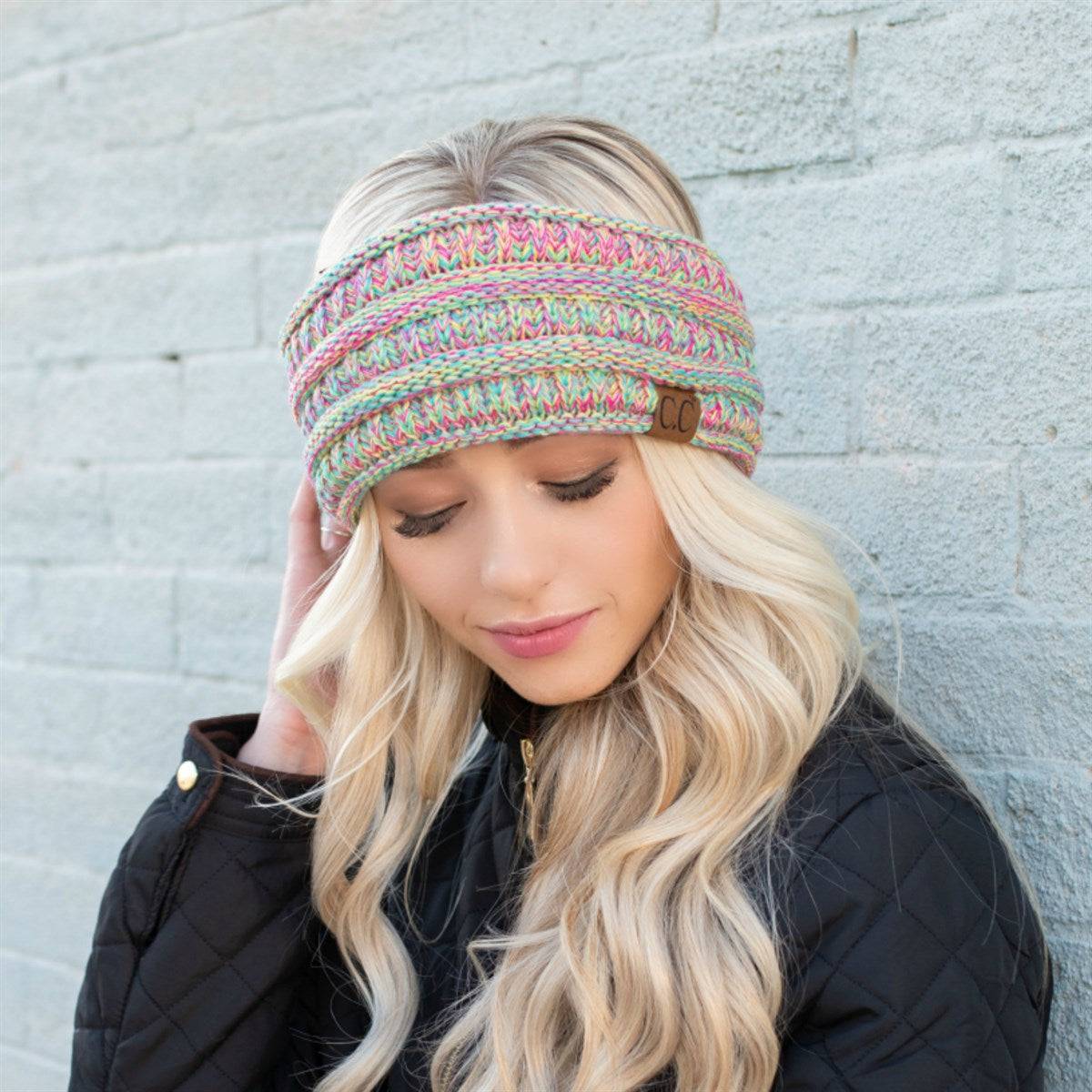 CC Multi-Color Lined Head Wrap showcasing vibrant colors and cozy fleece lining, perfect for stylish warmth.