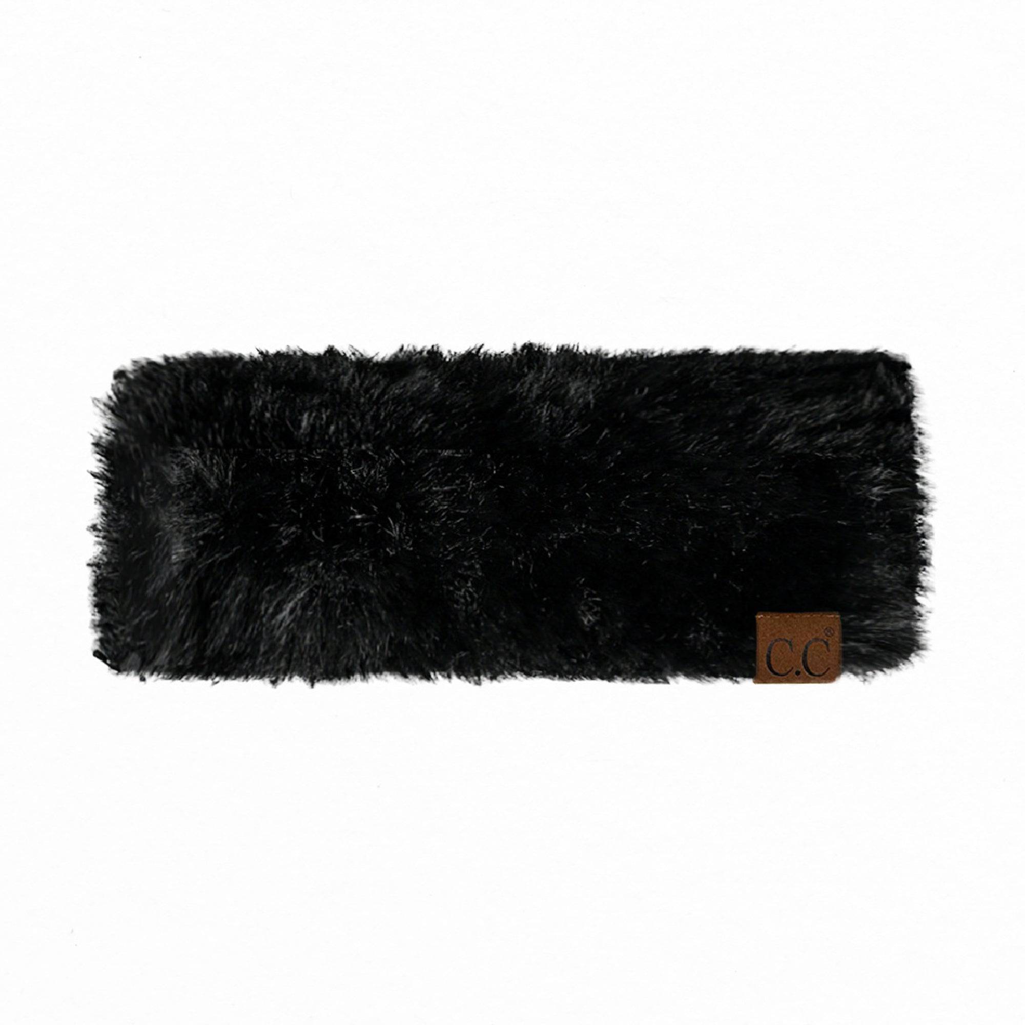 CC Newest Faux Fur Head Wrap in stylish faux fur, perfect for warmth and comfort, featuring authentic C.C. branding.