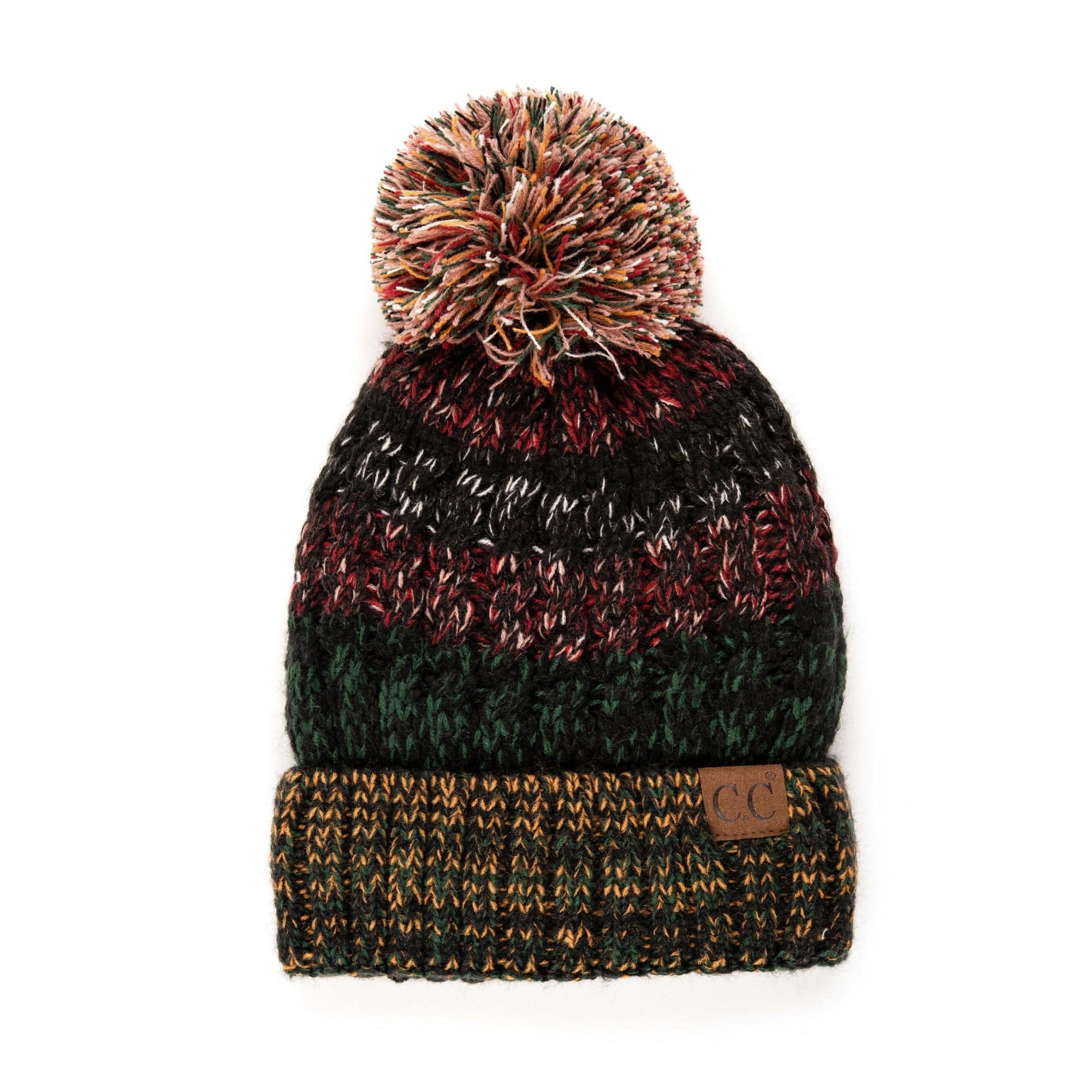 CC Park City Trending Beanie featuring Yarn Pom and multi-color stitching, fleece lined for warmth and comfort.