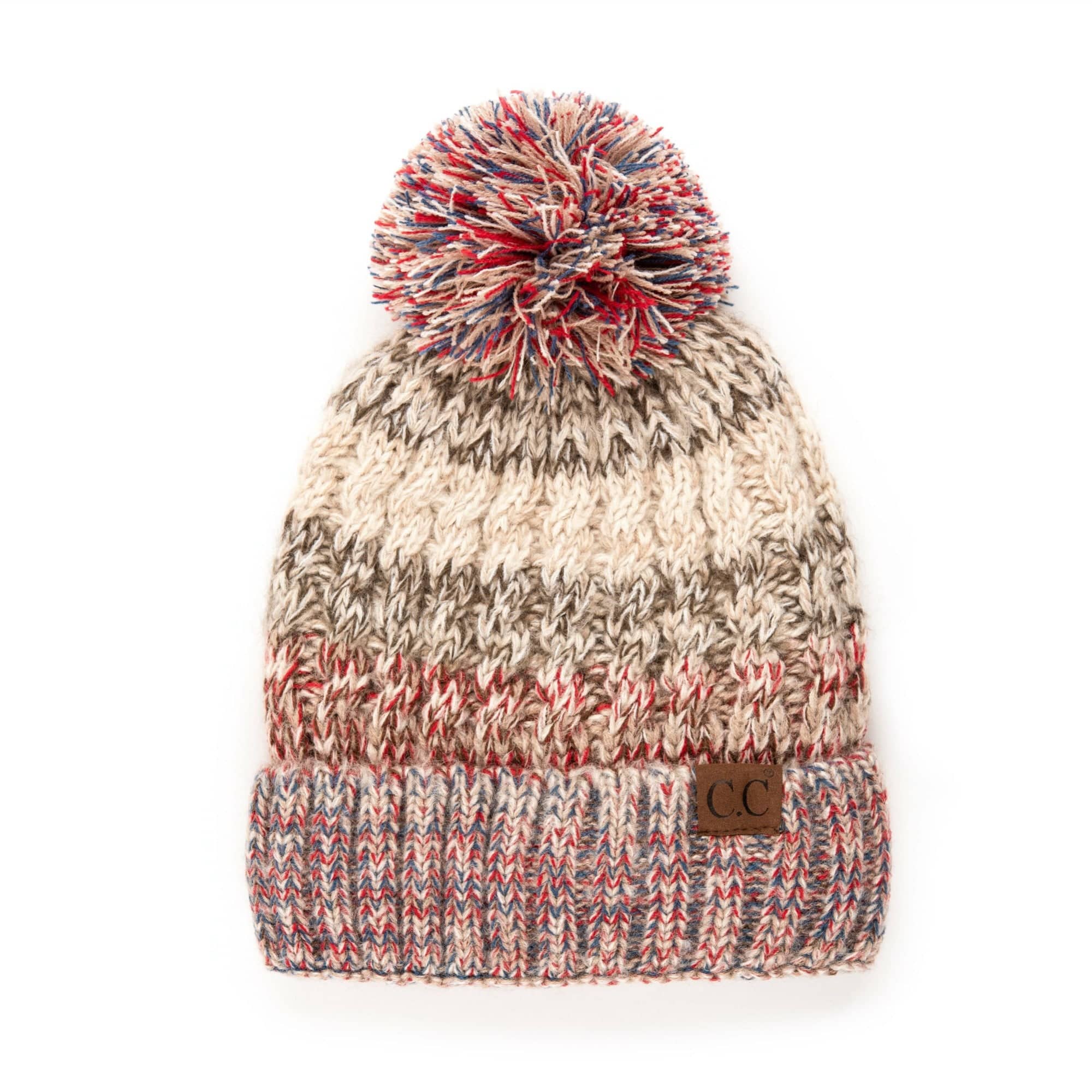 CC Park City Trending Beanie featuring Yarn Pom and multi-color stitching, fleece lined for warmth and comfort.