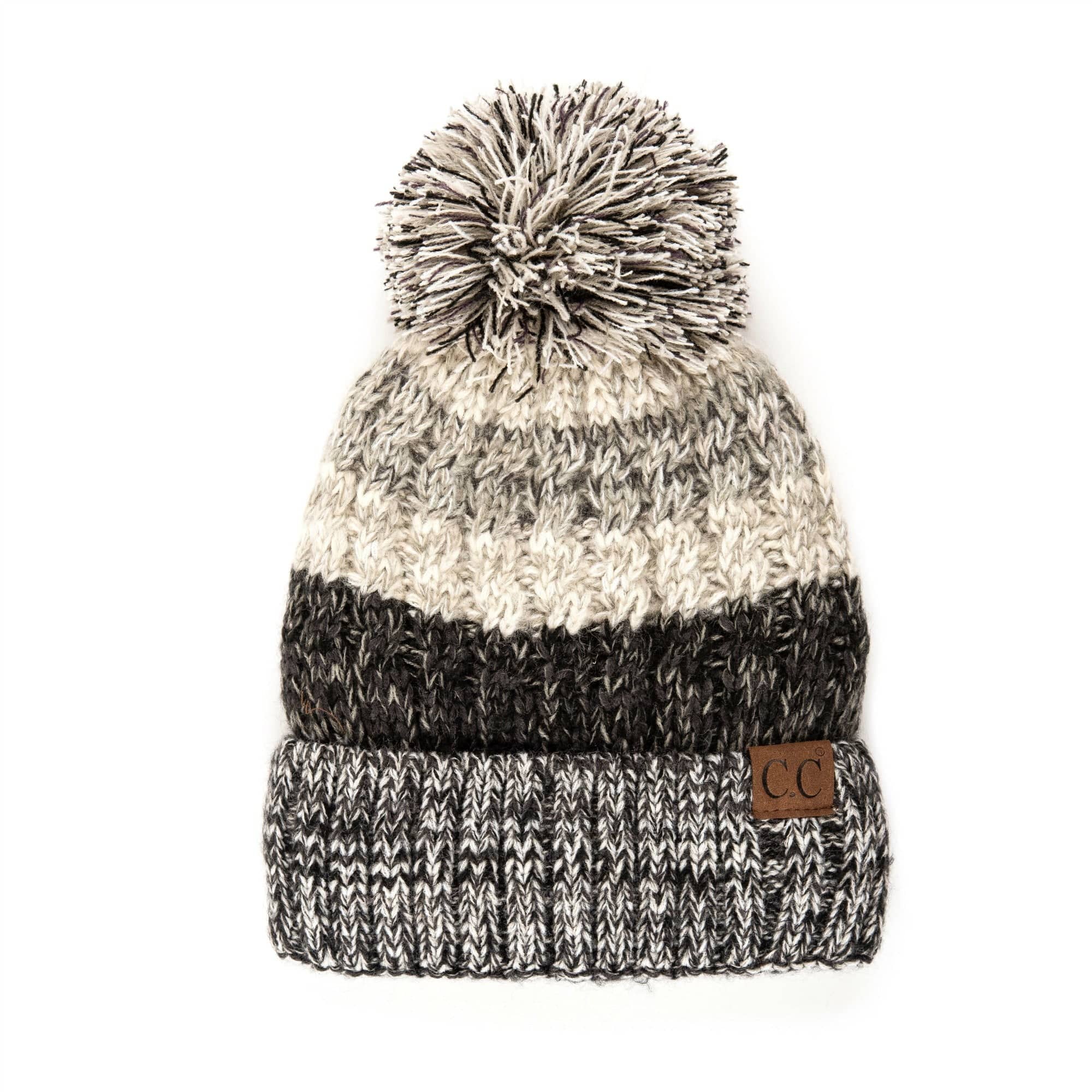 CC Park City Trending Beanie featuring Yarn Pom and multi-color stitching, fleece lined for warmth and comfort.