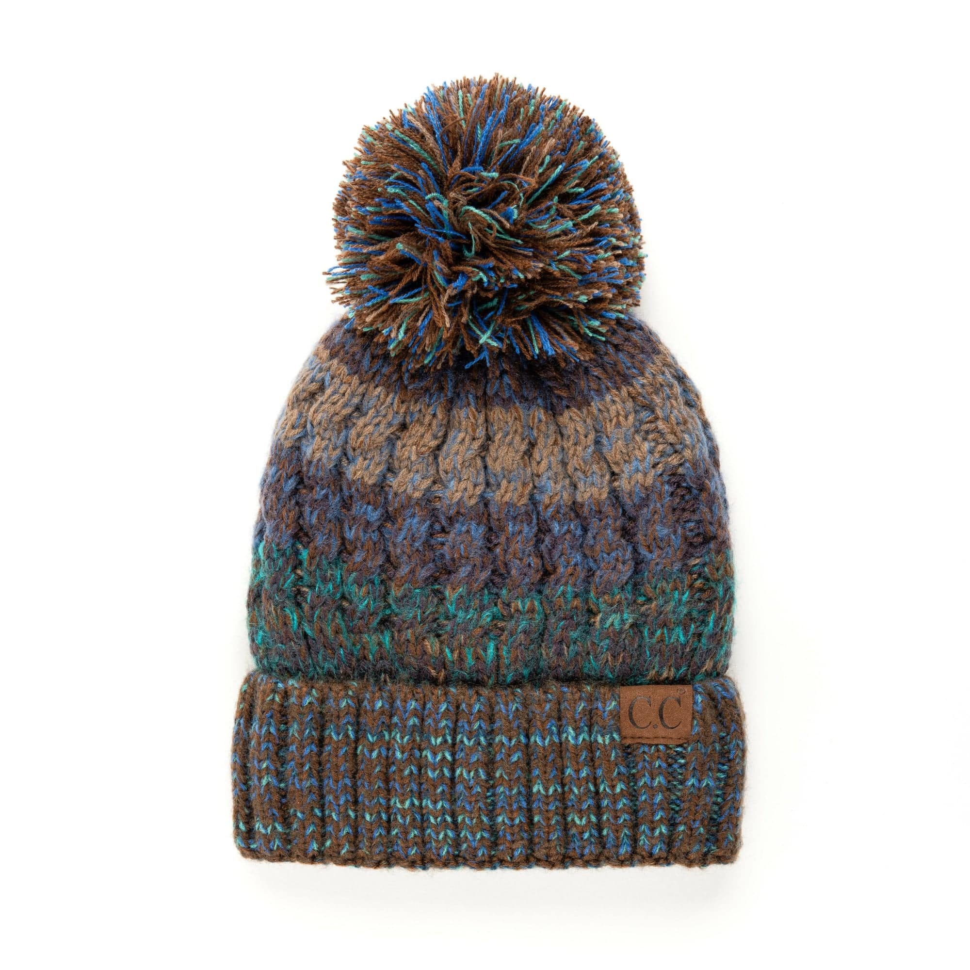 CC Park City Trending Beanie featuring Yarn Pom and multi-color stitching, fleece lined for warmth and comfort.