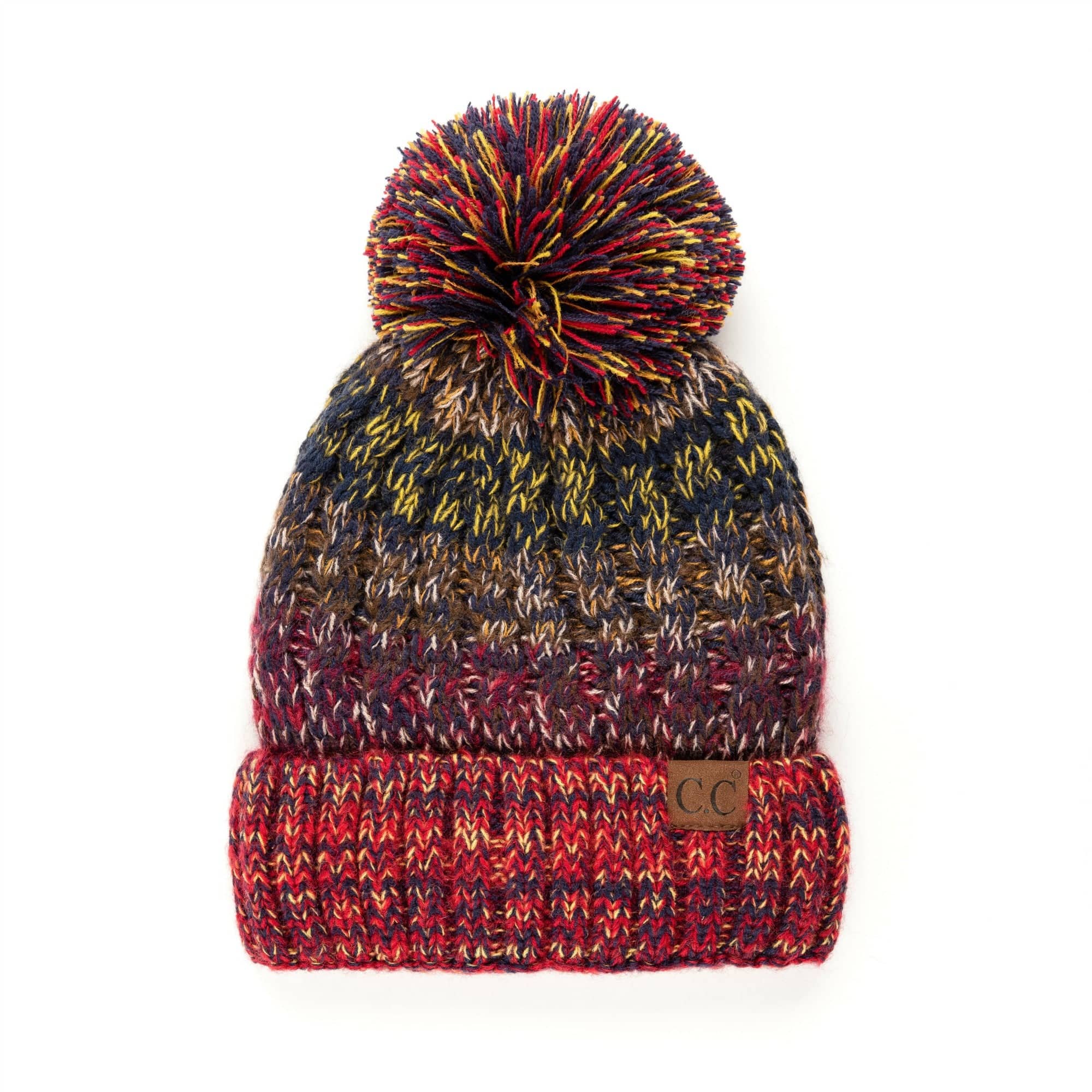 CC Park City Trending Beanie featuring Yarn Pom and multi-color stitching, fleece lined for warmth and comfort.