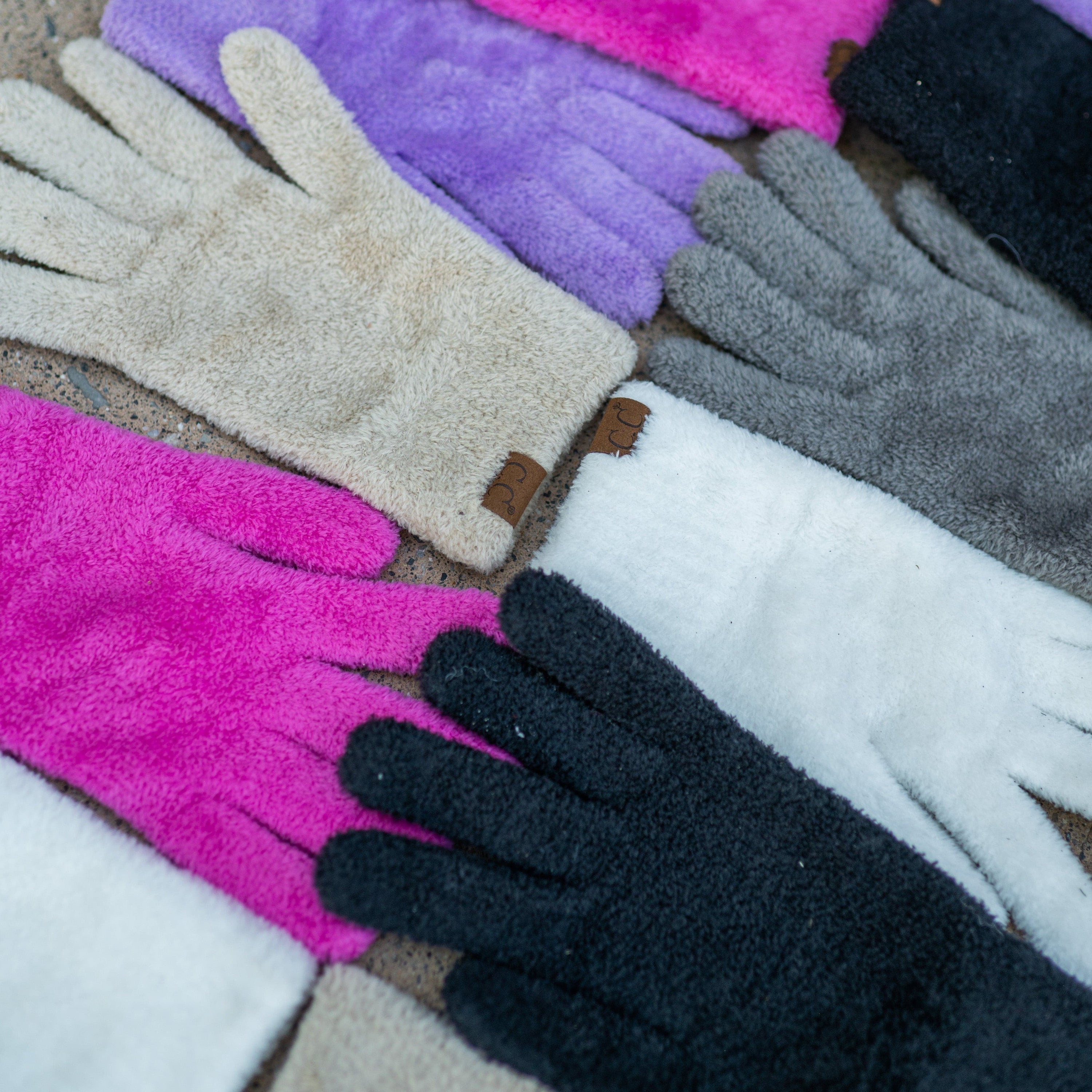 A pair of CC Plush Chenille Gloves in soft, cozy chenille material, showcasing their Tech Touch compatibility and stylish design.