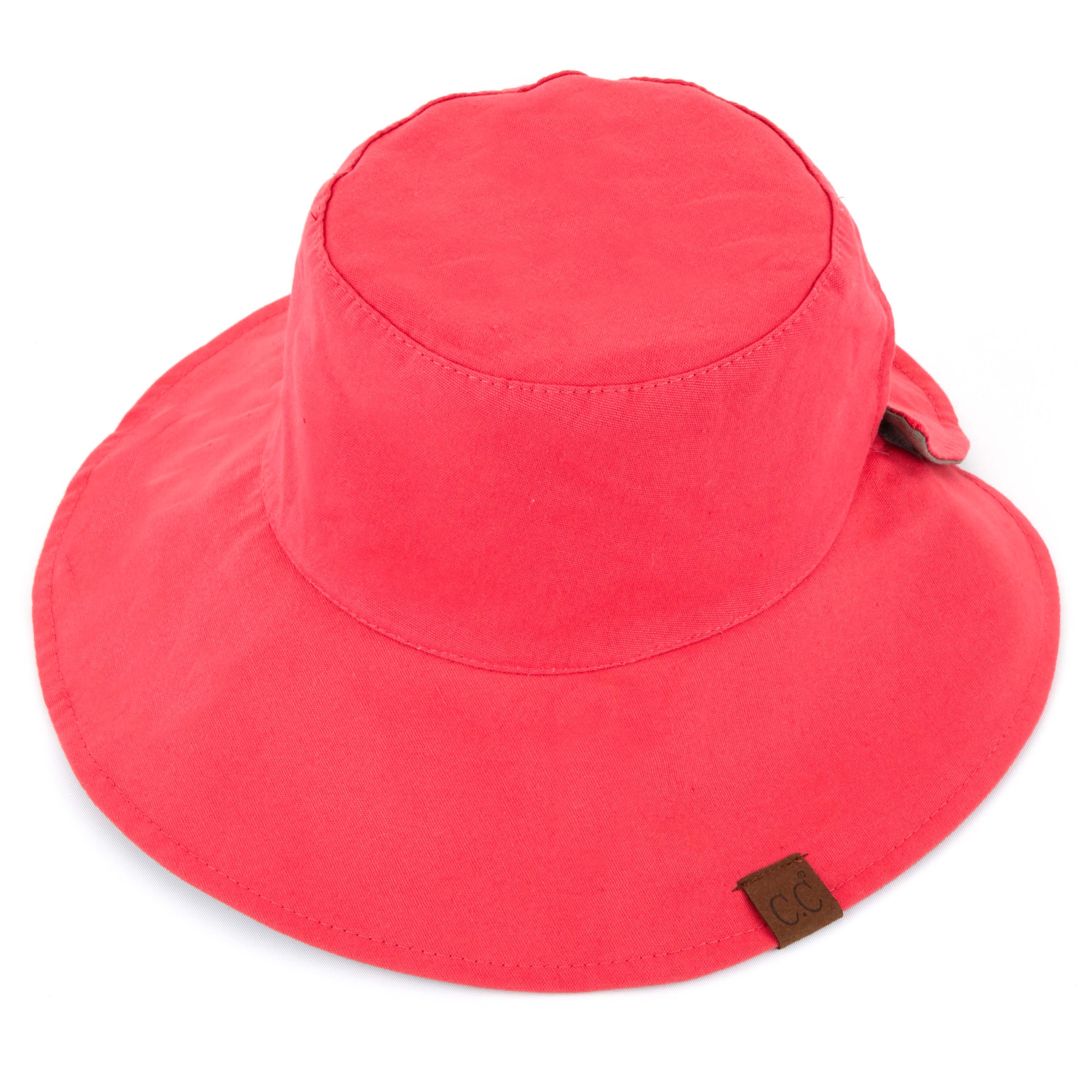 CC Reversible Ponytail Bucket Hat in two colors, featuring a ponytail opening and adjustable closure, perfect for sun protection.