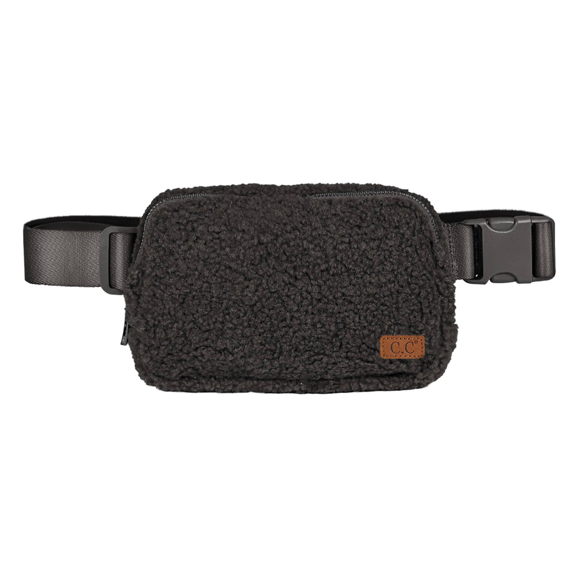 CC Sherpa Belt Bag Fanny Pack in trendy colors with adjustable strap and three mesh pockets for essentials.