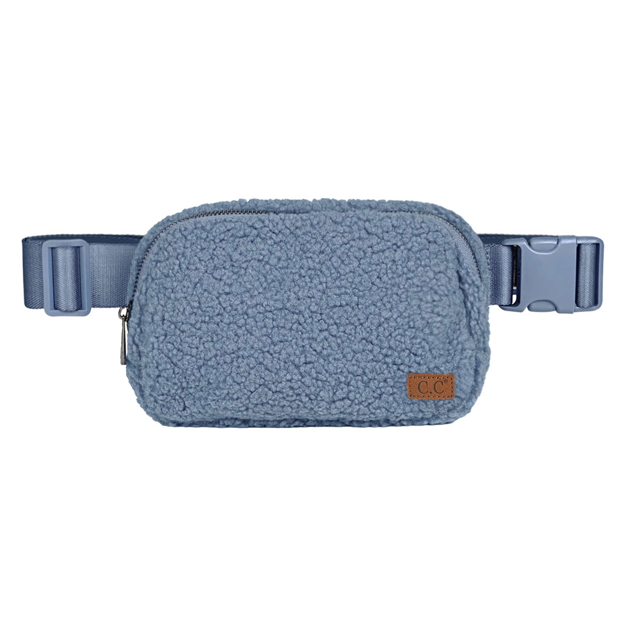 CC Sherpa Belt Bag Fanny Pack in trendy colors with adjustable strap and three mesh pockets for essentials.