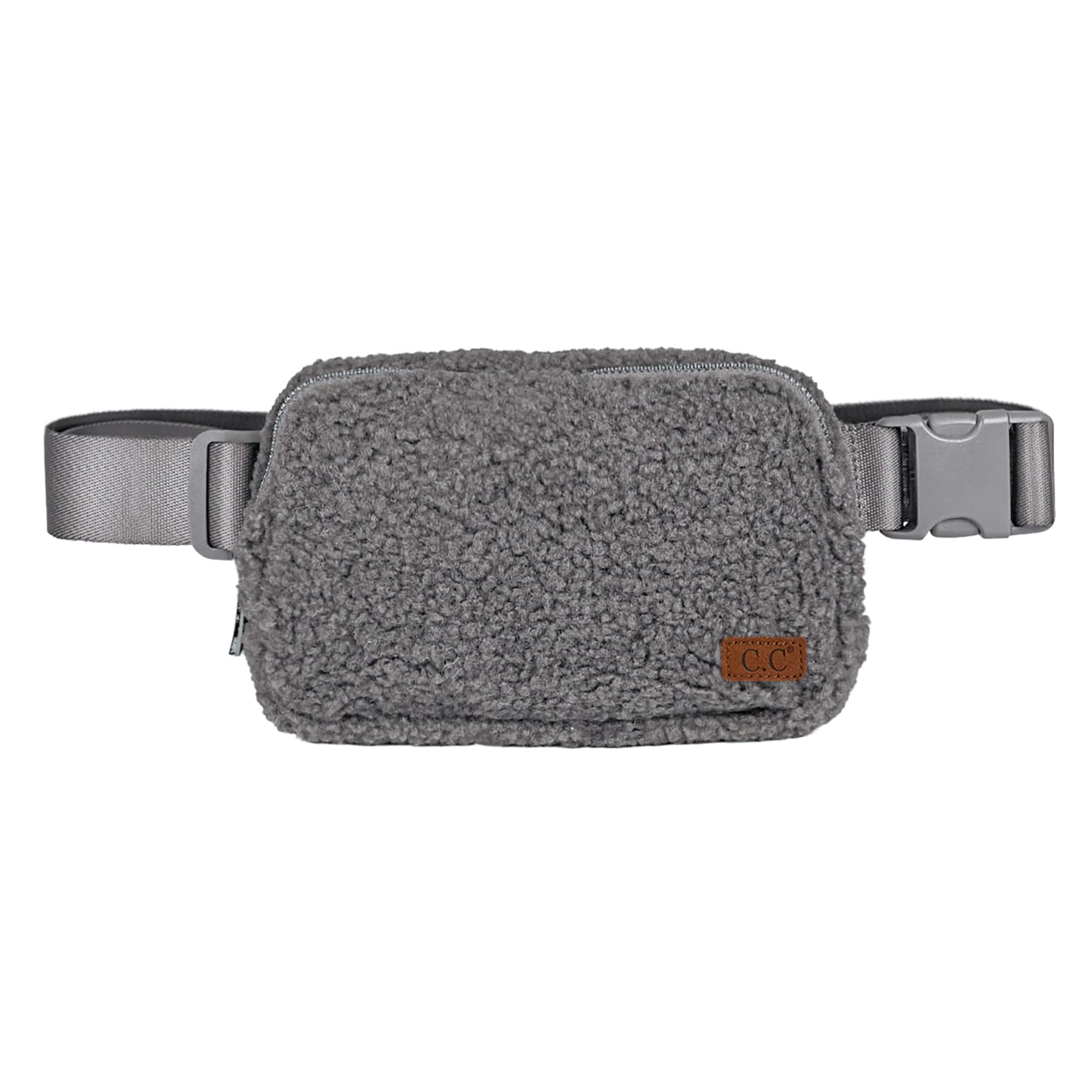 CC Sherpa Belt Bag Fanny Pack in trendy colors with adjustable strap and three mesh pockets for essentials.