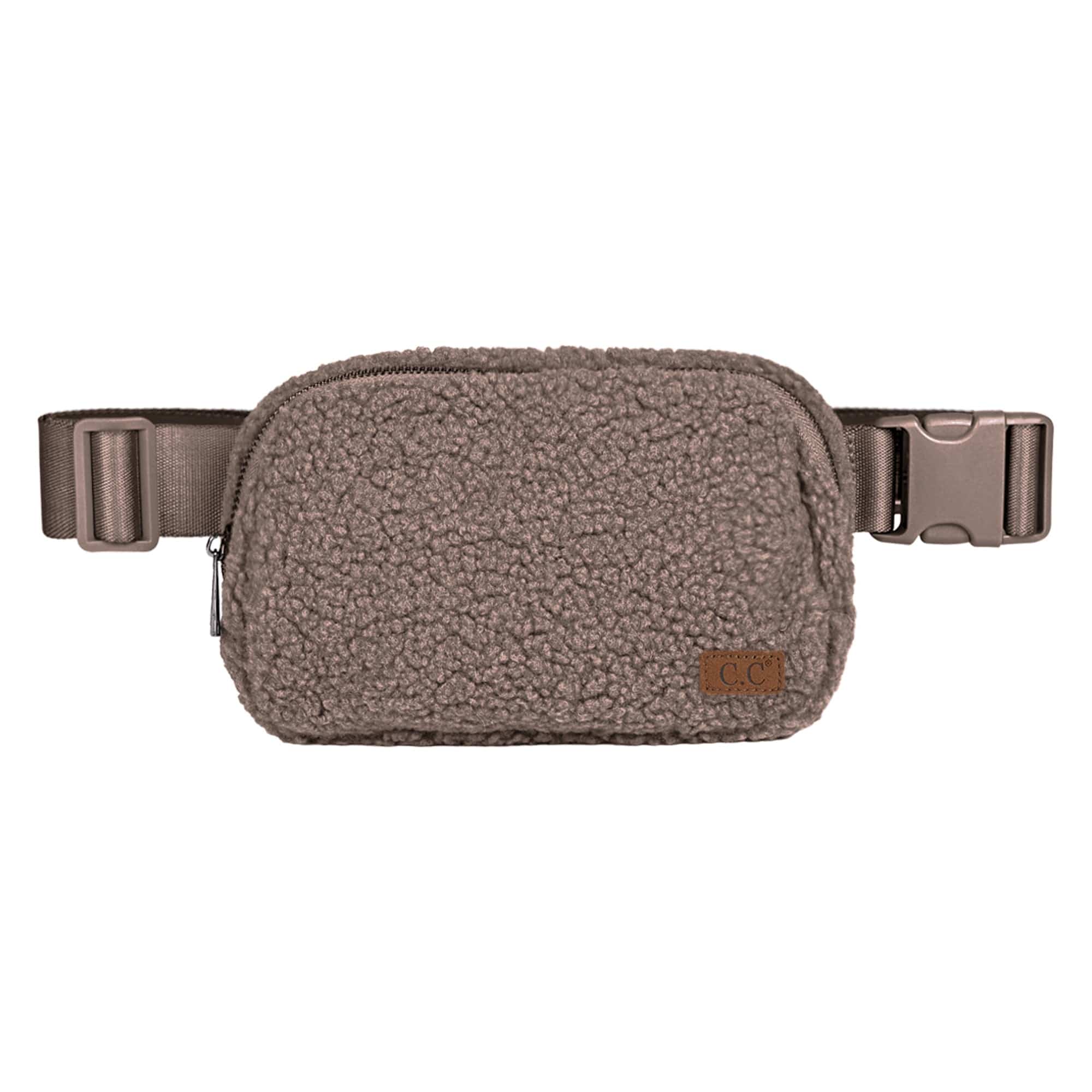 CC Sherpa Belt Bag Fanny Pack in trendy colors with adjustable strap and three mesh pockets for essentials.