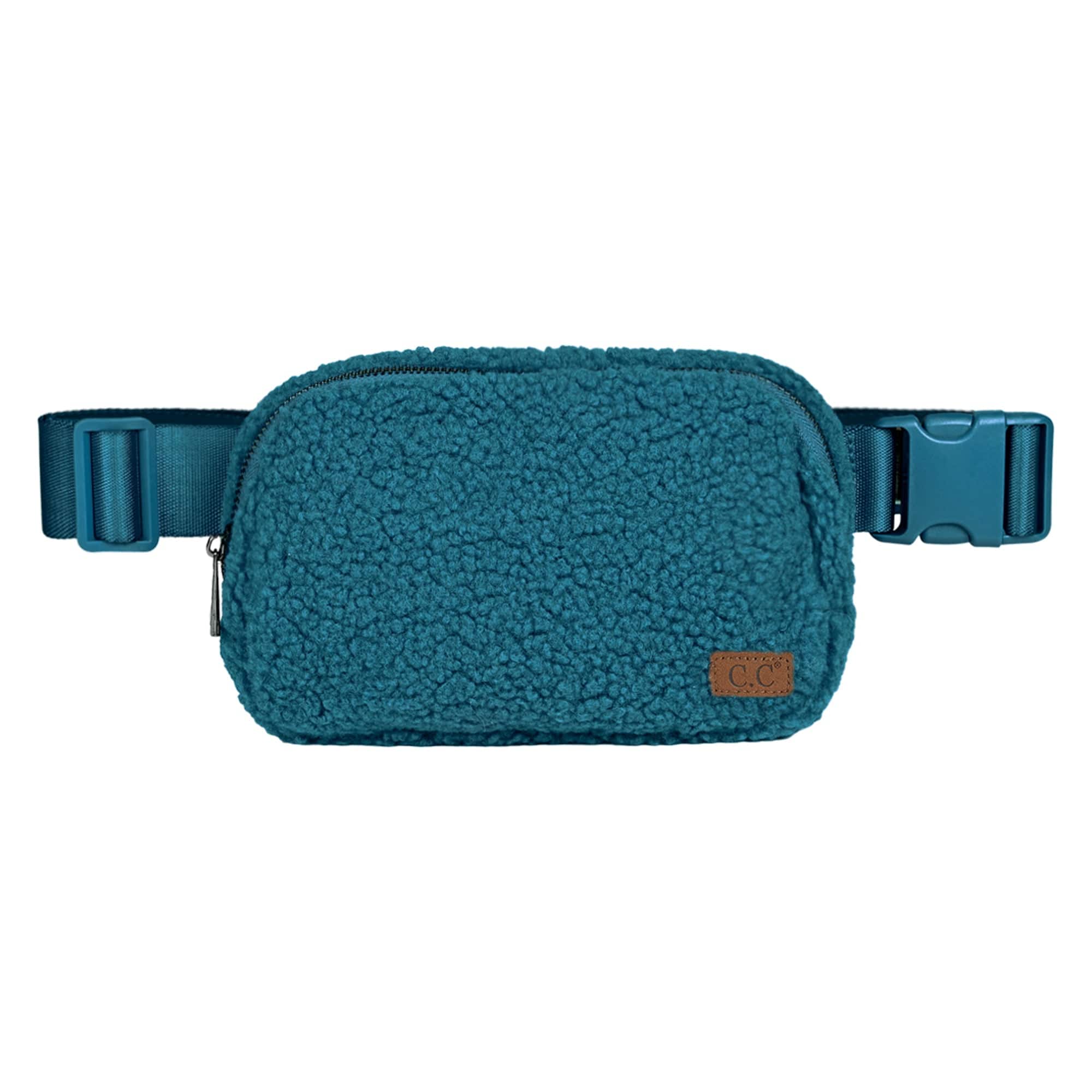 CC Sherpa Belt Bag Fanny Pack in trendy colors with adjustable strap and three mesh pockets for essentials.