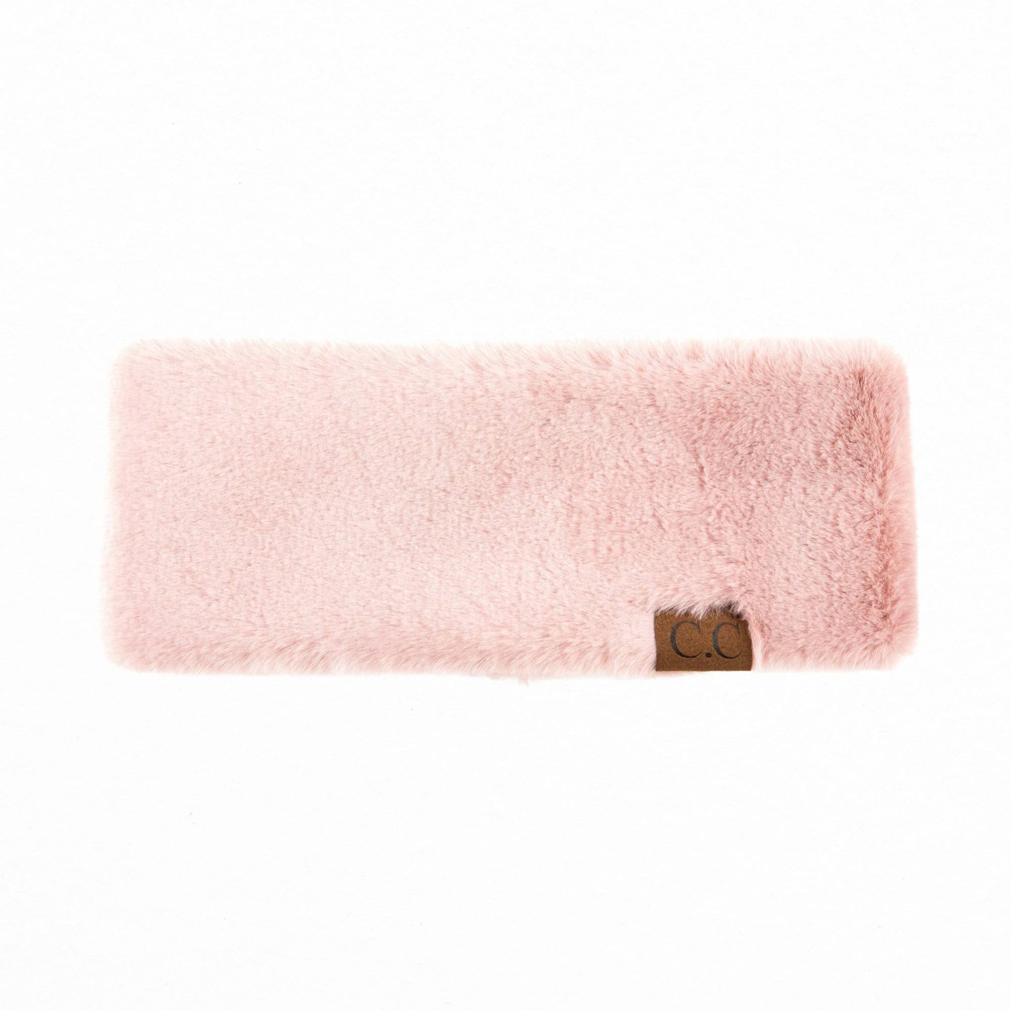 CC Sherpa Head Wrap in soft faux fur, showcasing adjustable Velcro closure and authentic C.C® branding.