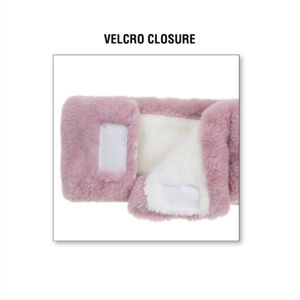 CC Sherpa Head Wrap in soft faux fur, showcasing adjustable Velcro closure and authentic C.C® branding.