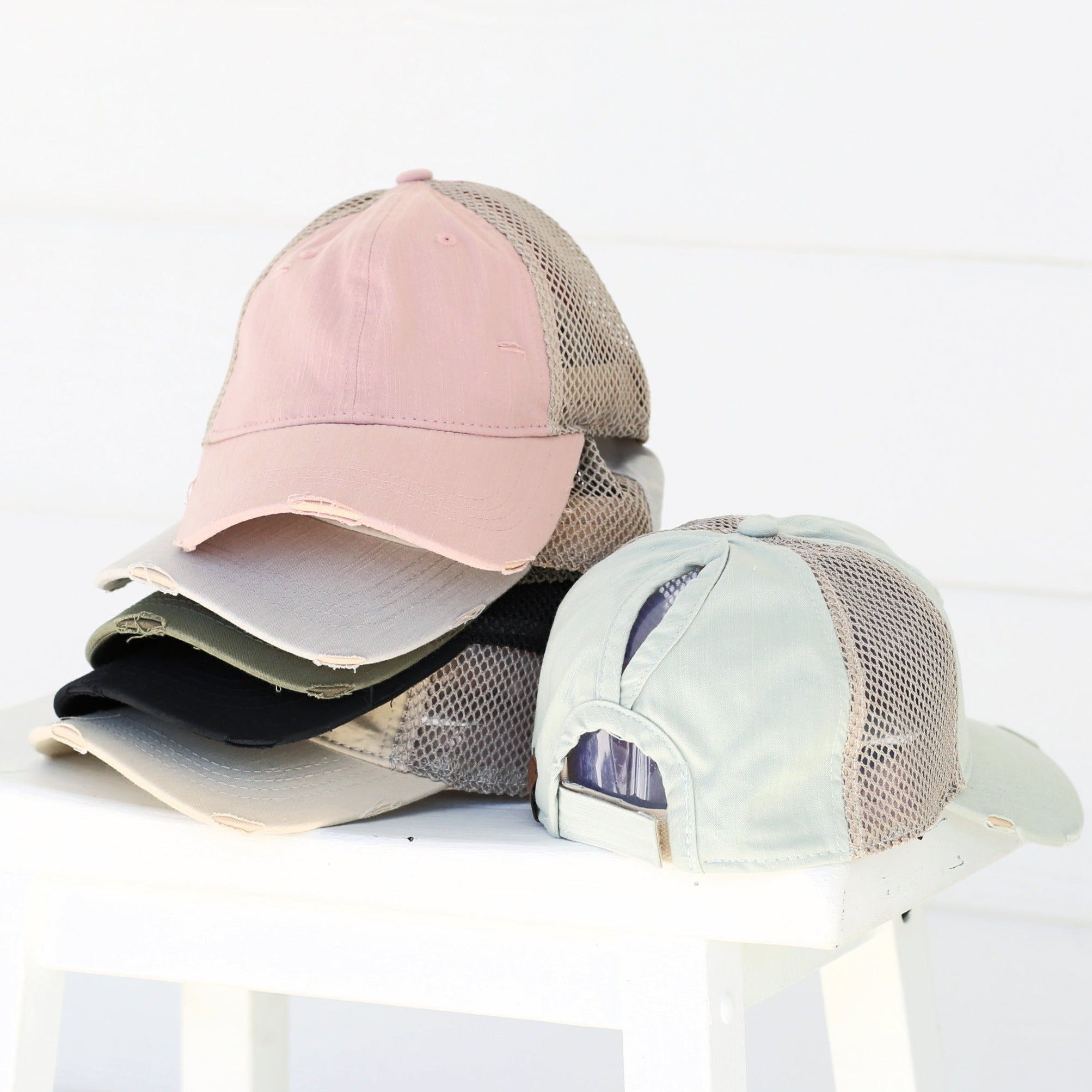 CC Solid Cotton Athleisure Cap featuring ponytail access, adjustable strap, and soft cotton material, suitable for women, teens, and kids.