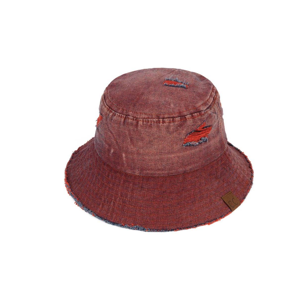 CC Stone Washed Denim Bucket hat with adjustable inner band, showcasing a trendy stone-wash finish, perfect for outdoor activities.