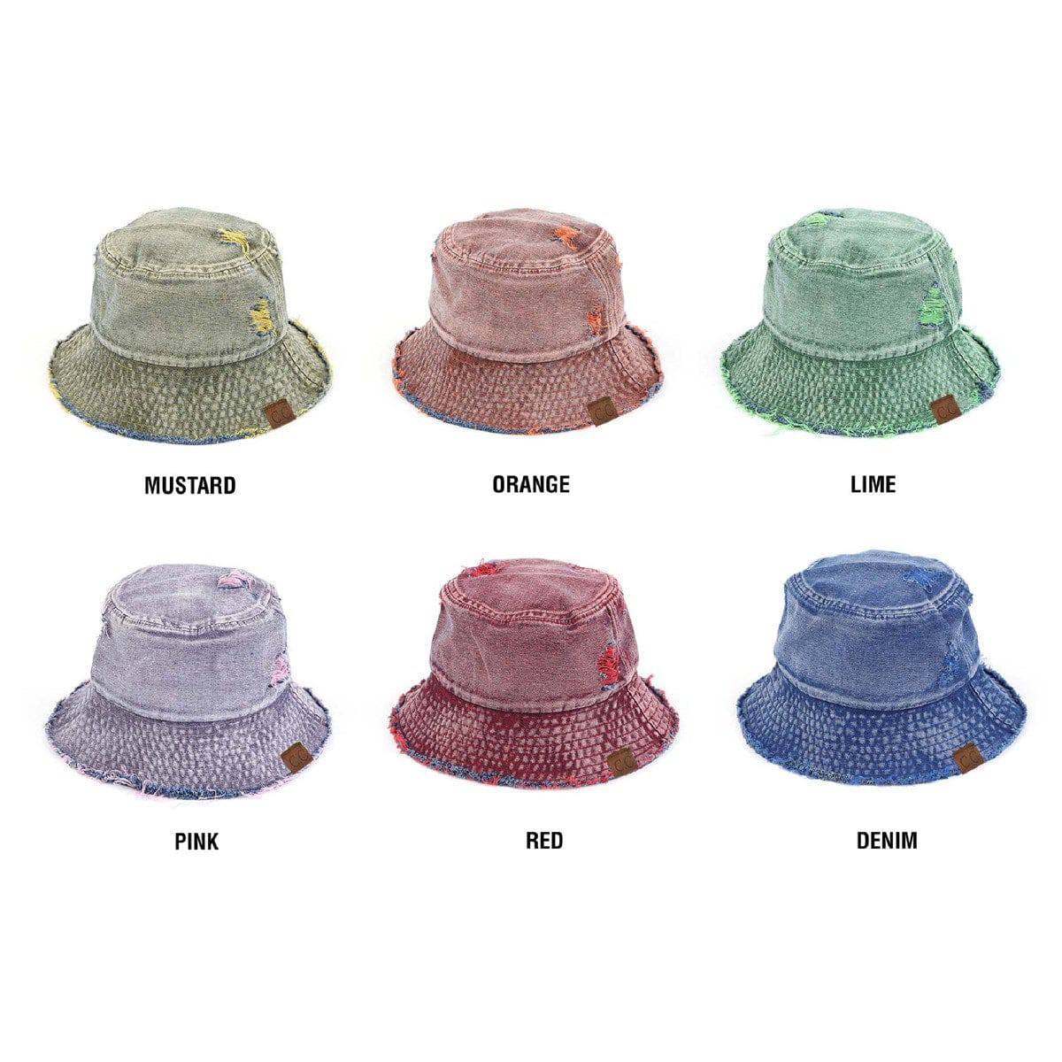 CC Stone Washed Denim Bucket hat with adjustable inner band, showcasing a trendy stone-wash finish, perfect for outdoor activities.