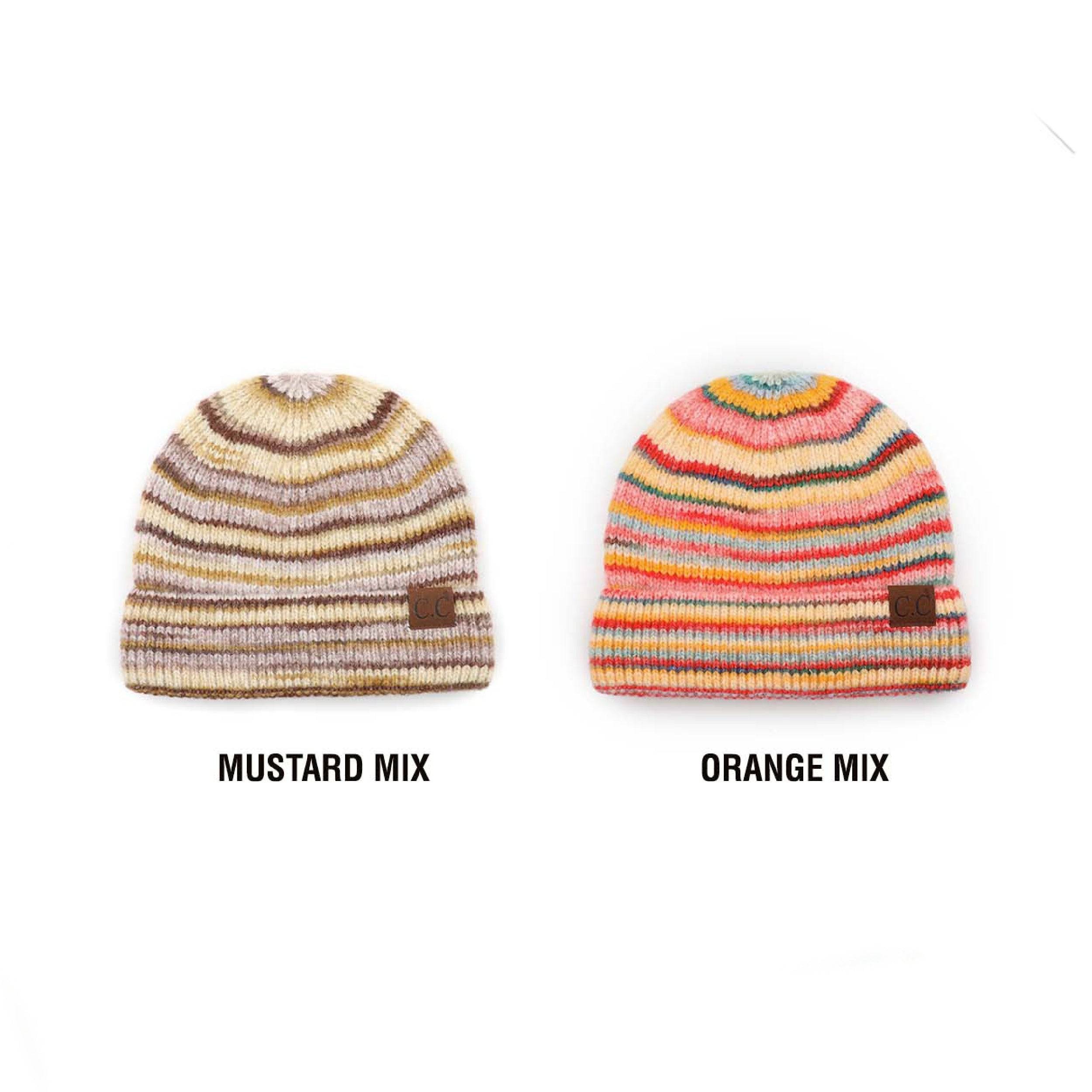 CC Stripe Color Block Beanie in various trendy colors, showcasing its soft fabric and versatile folded band design.