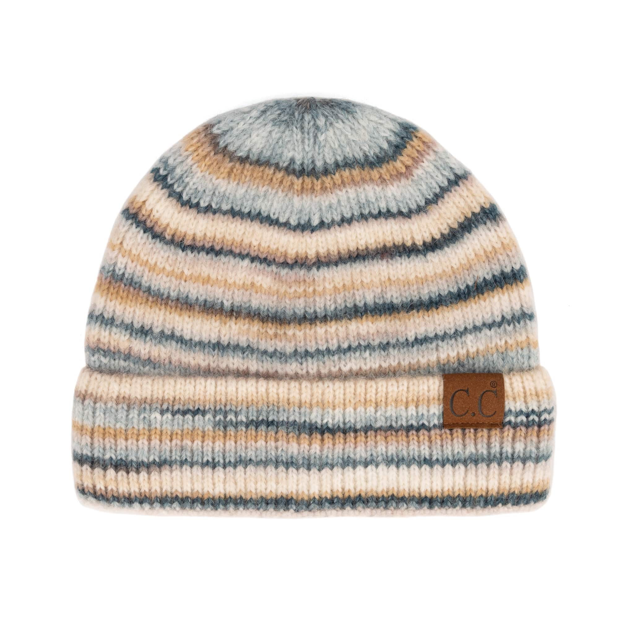 CC Stripe Color Block Beanie in various trendy colors, showcasing its soft fabric and versatile folded band design.