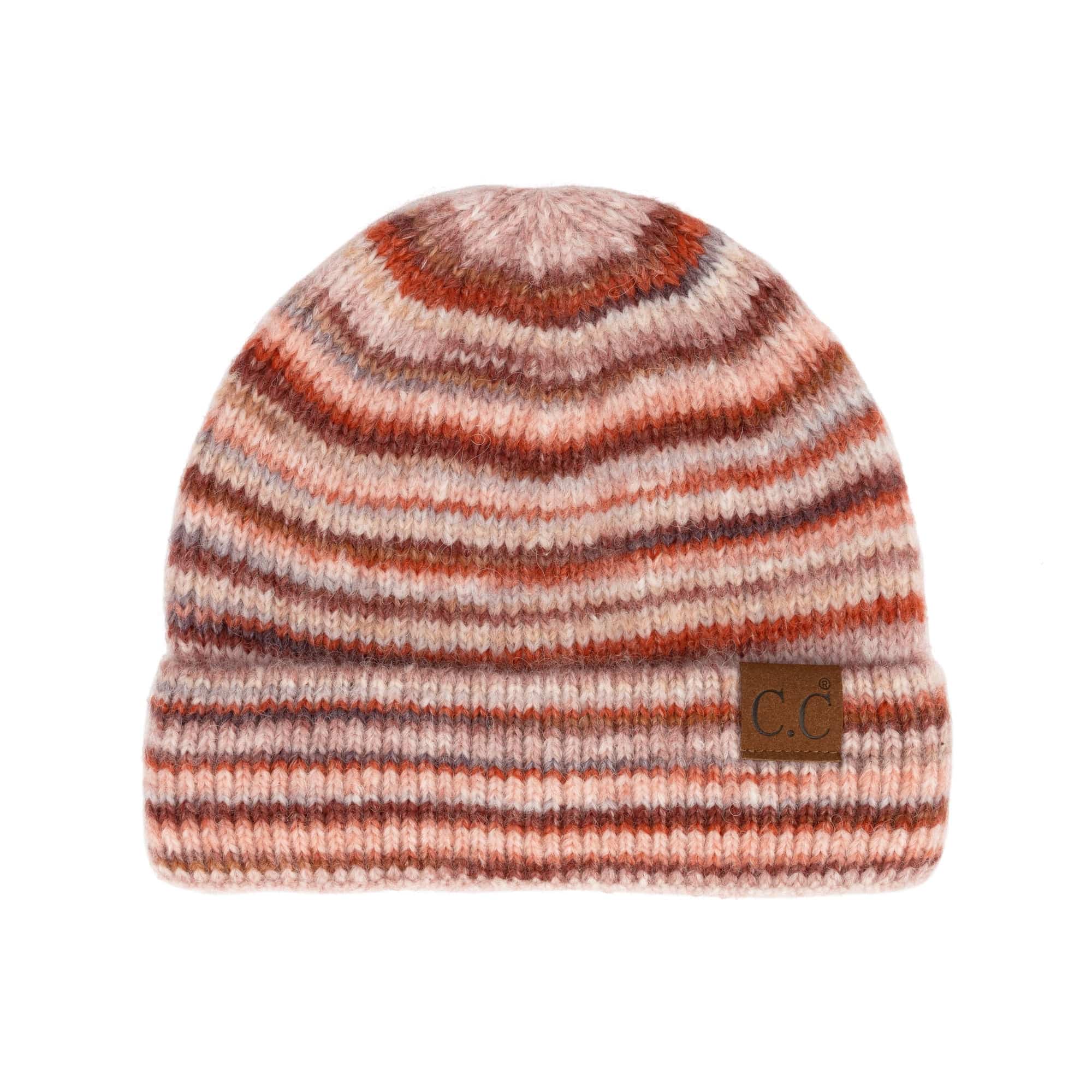 CC Stripe Color Block Beanie in various trendy colors, showcasing its soft fabric and versatile folded band design.