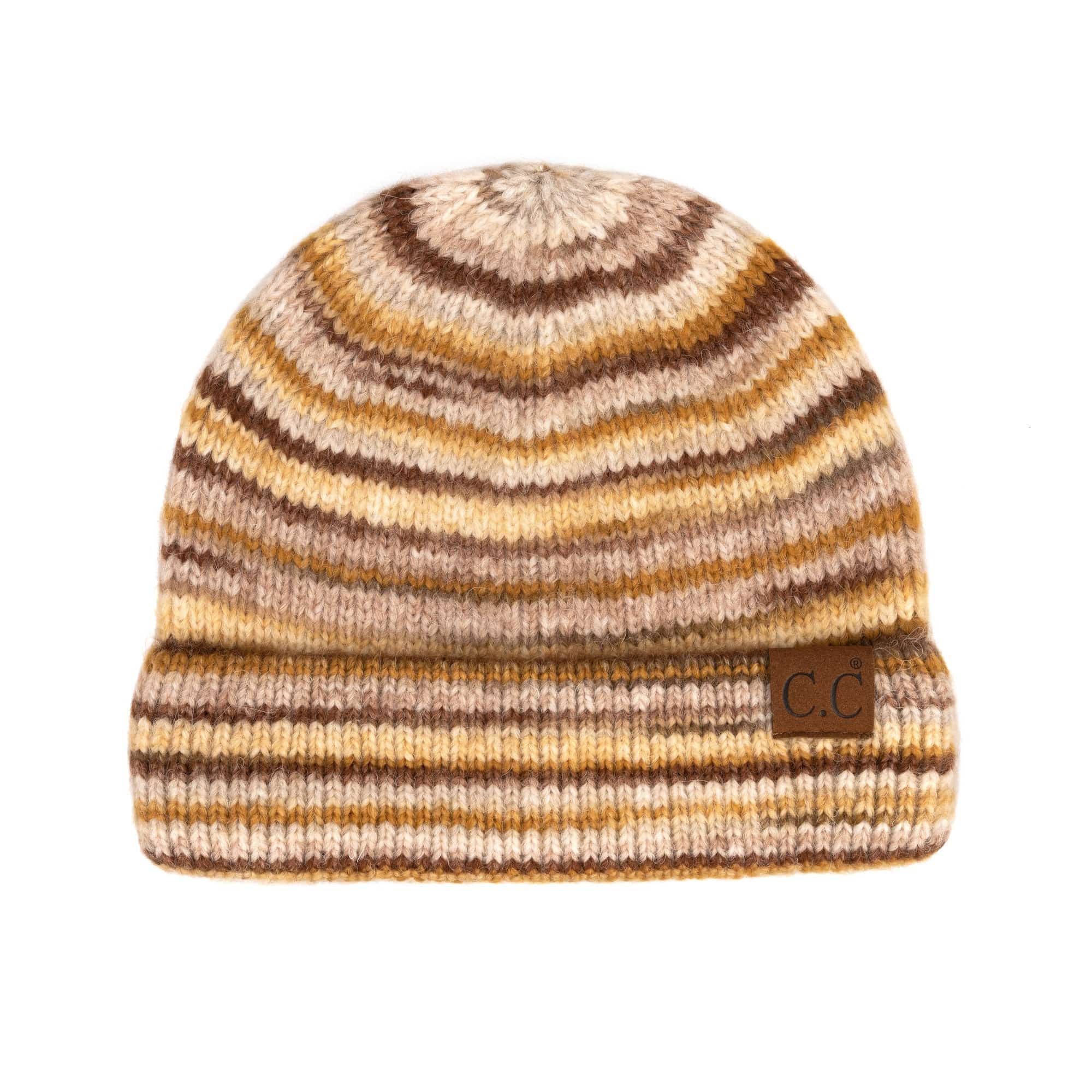 CC Stripe Color Block Beanie in various trendy colors, showcasing its soft fabric and versatile folded band design.