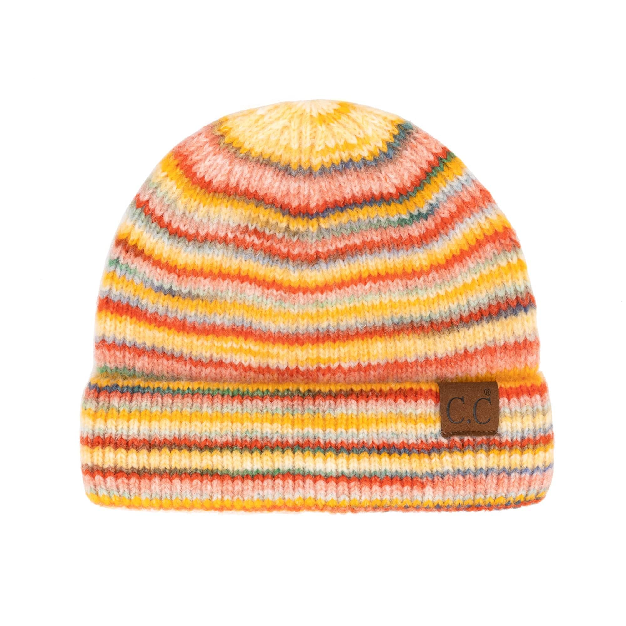 CC Stripe Color Block Beanie in various trendy colors, showcasing its soft fabric and versatile folded band design.