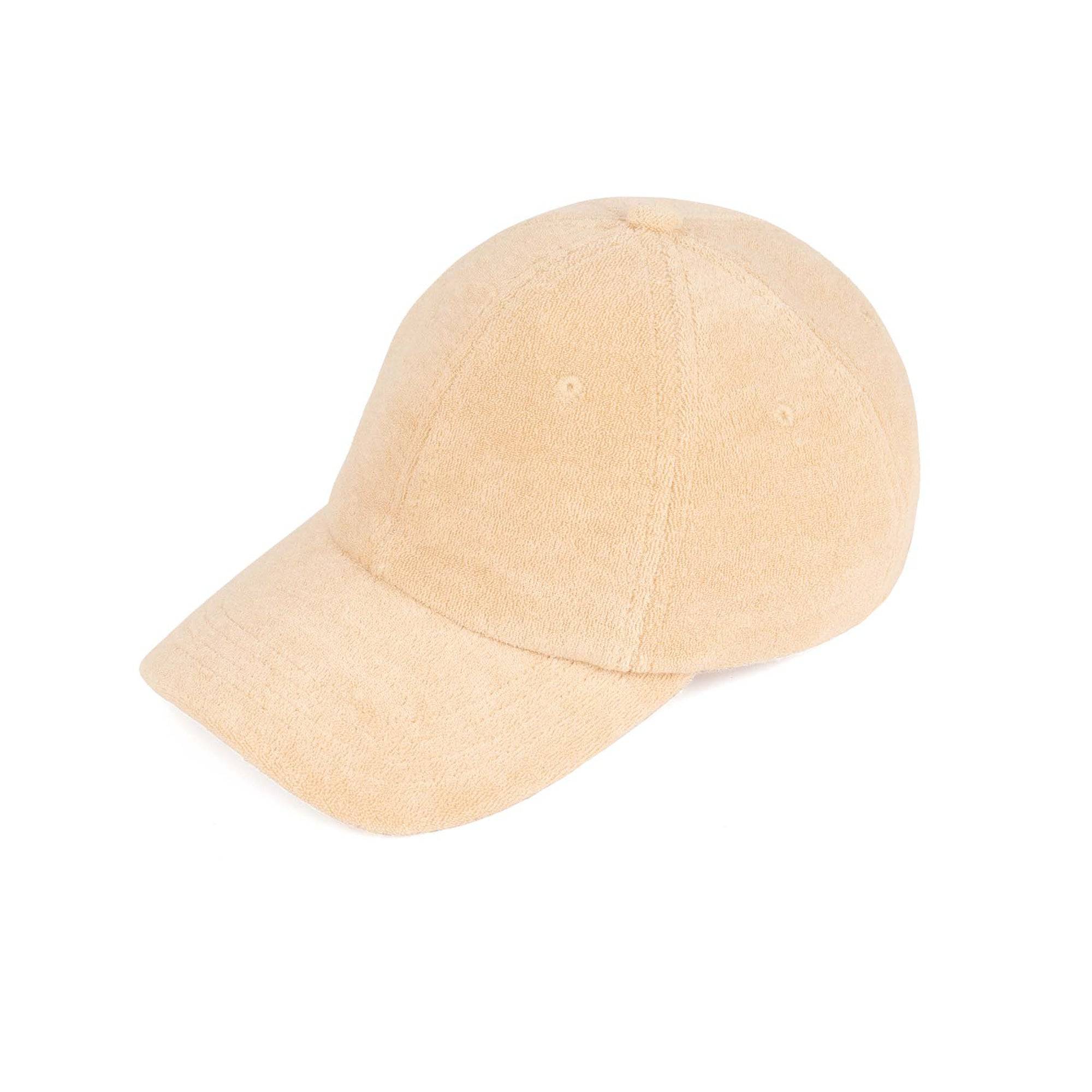 CC Terry Cloth Women Baseball Trucker Cap featuring a low ponytail opening, adjustable velcro back, and soft terry cloth material.