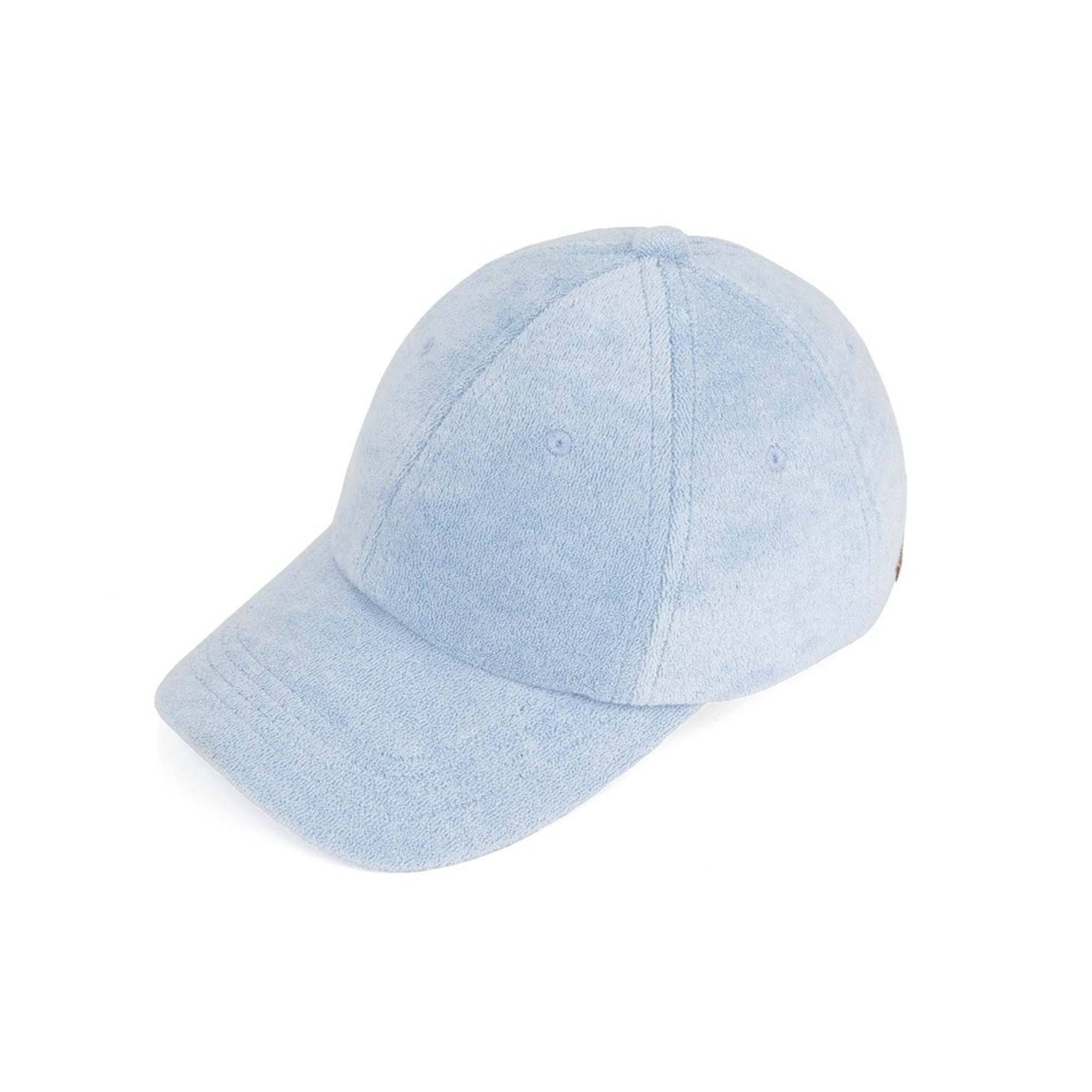 CC Terry Cloth Women Baseball Trucker Cap featuring a low ponytail opening, adjustable velcro back, and soft terry cloth material.