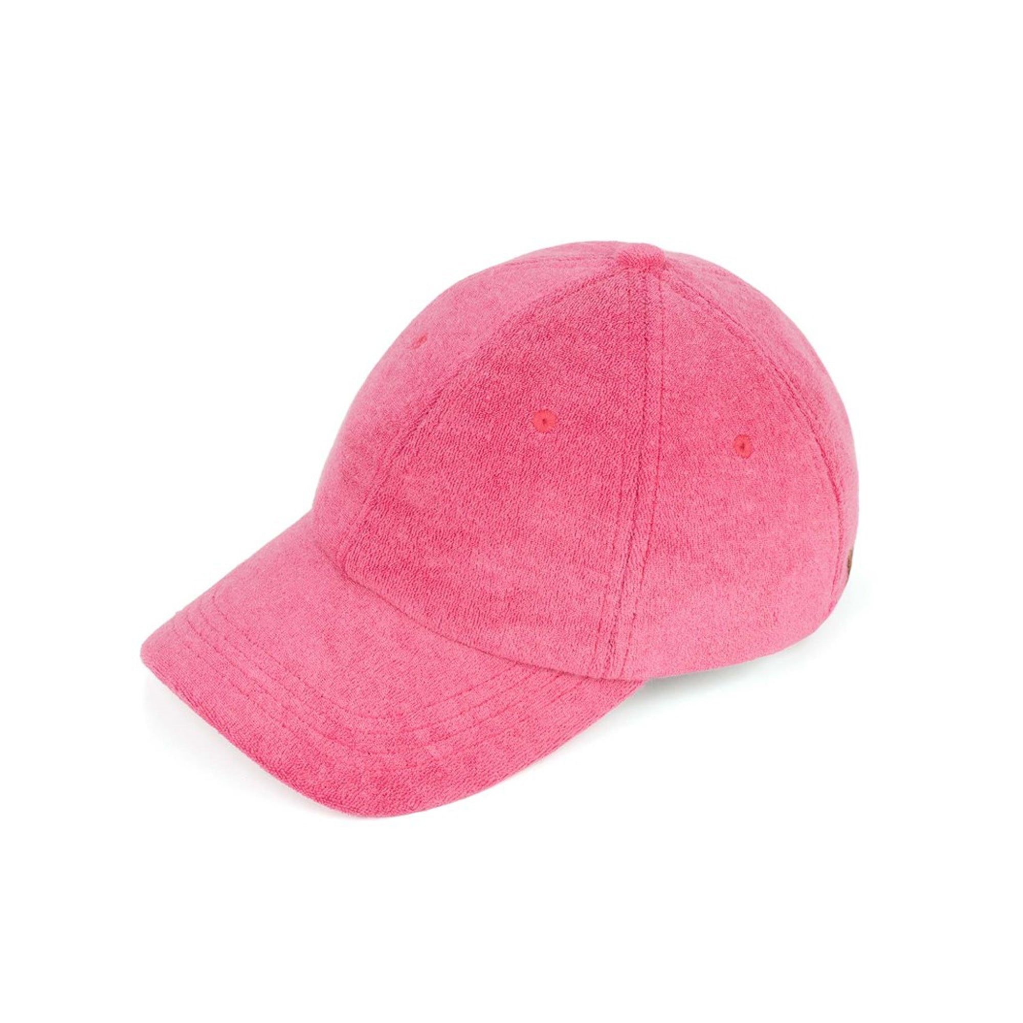 CC Terry Cloth Women Baseball Trucker Cap featuring a low ponytail opening, adjustable velcro back, and soft terry cloth material.