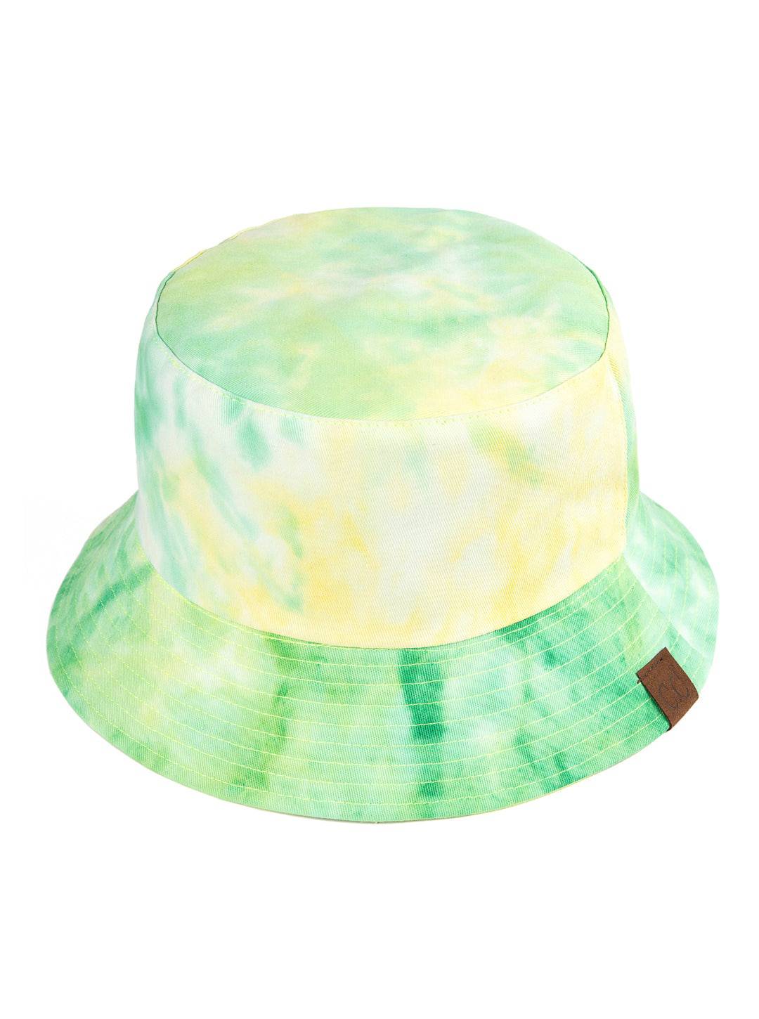 CC Tie-Dye Reversible Bucket Hat showcasing vibrant tie-dye pattern and solid color, perfect for youth and adults.