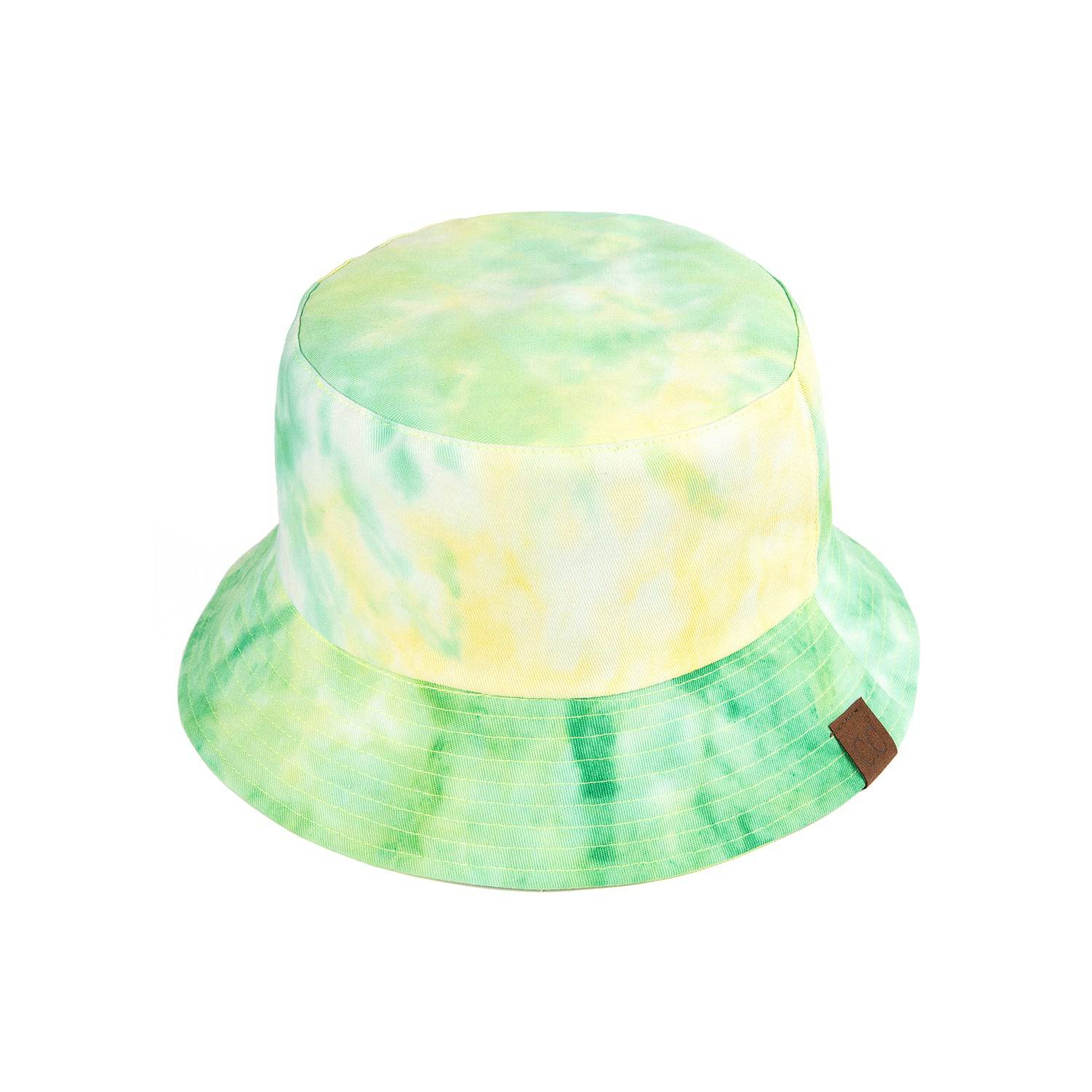 CC Tie-Dye Reversible Bucket Hat showcasing vibrant tie-dye pattern and solid color, perfect for youth and adults.