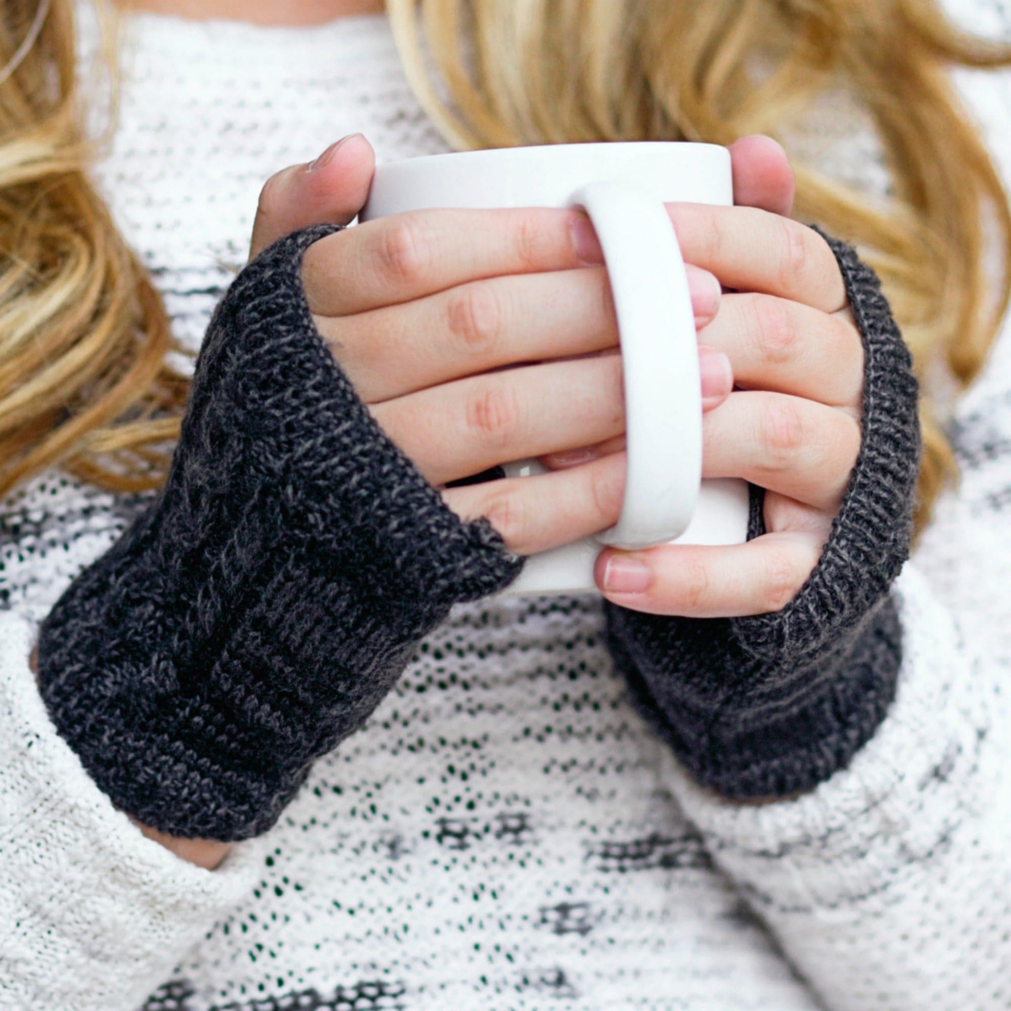 CC Touchscreen Gloves with removable cuff and pom, showcasing a stylish cable knit pattern in soft acrylic material.