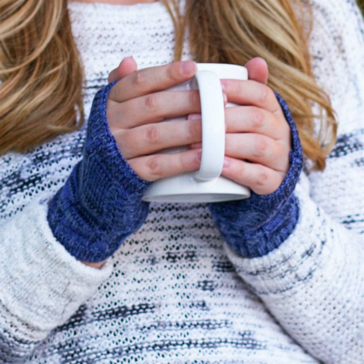 CC Touchscreen Gloves with removable cuff and pom, showcasing a stylish cable knit pattern in soft acrylic material.