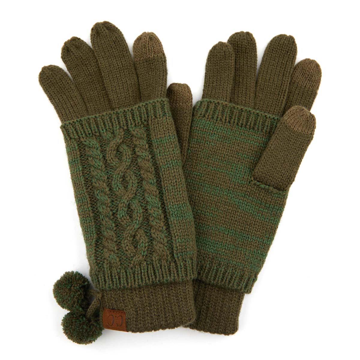 CC Touchscreen Gloves with removable cuff and tassel, showcasing a stylish cable knit pattern.