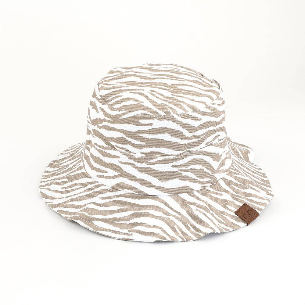 CC Zebra Bucket Hat featuring an adorable zebra pattern, designed for sun protection and travel convenience.