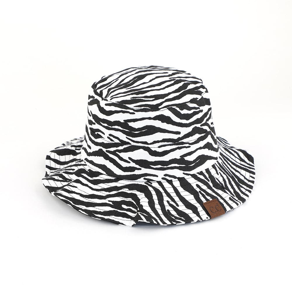 CC Zebra Bucket Hat featuring an adorable zebra pattern, designed for sun protection and travel convenience.