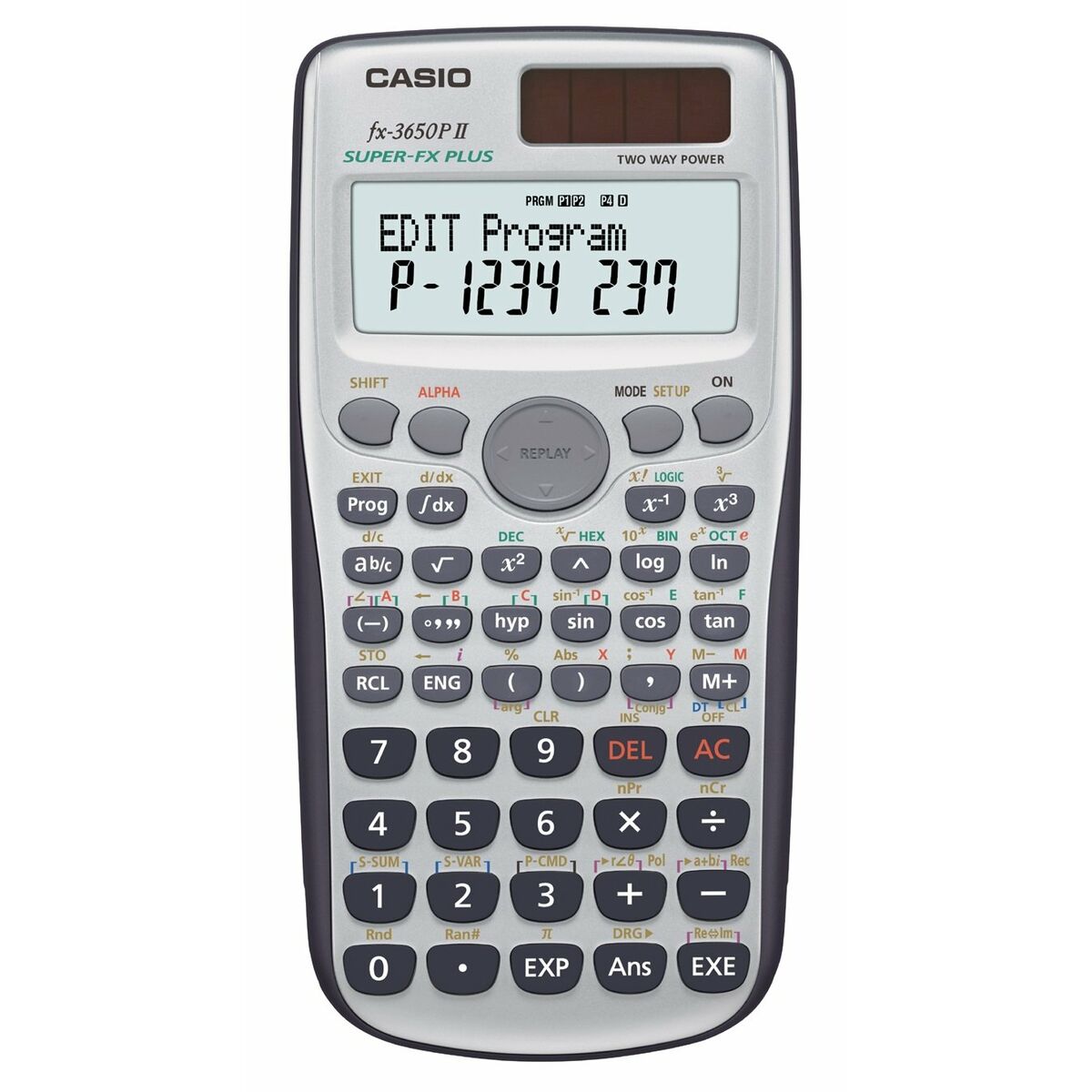 Scientific calculator with display text.