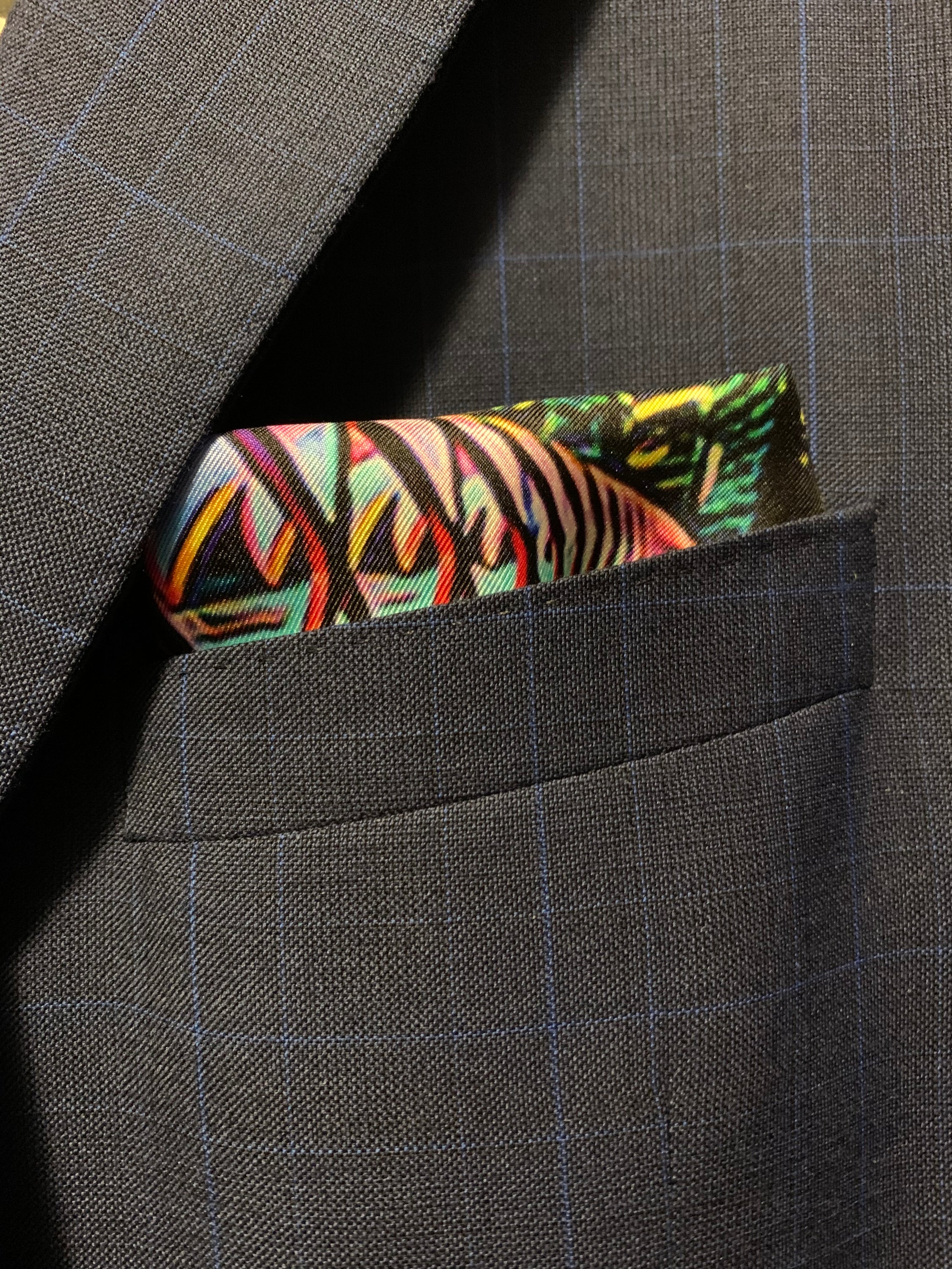 Calgary Skyline Pocket Square featuring the Peace Bridge at night, showcasing vibrant colors and intricate details.