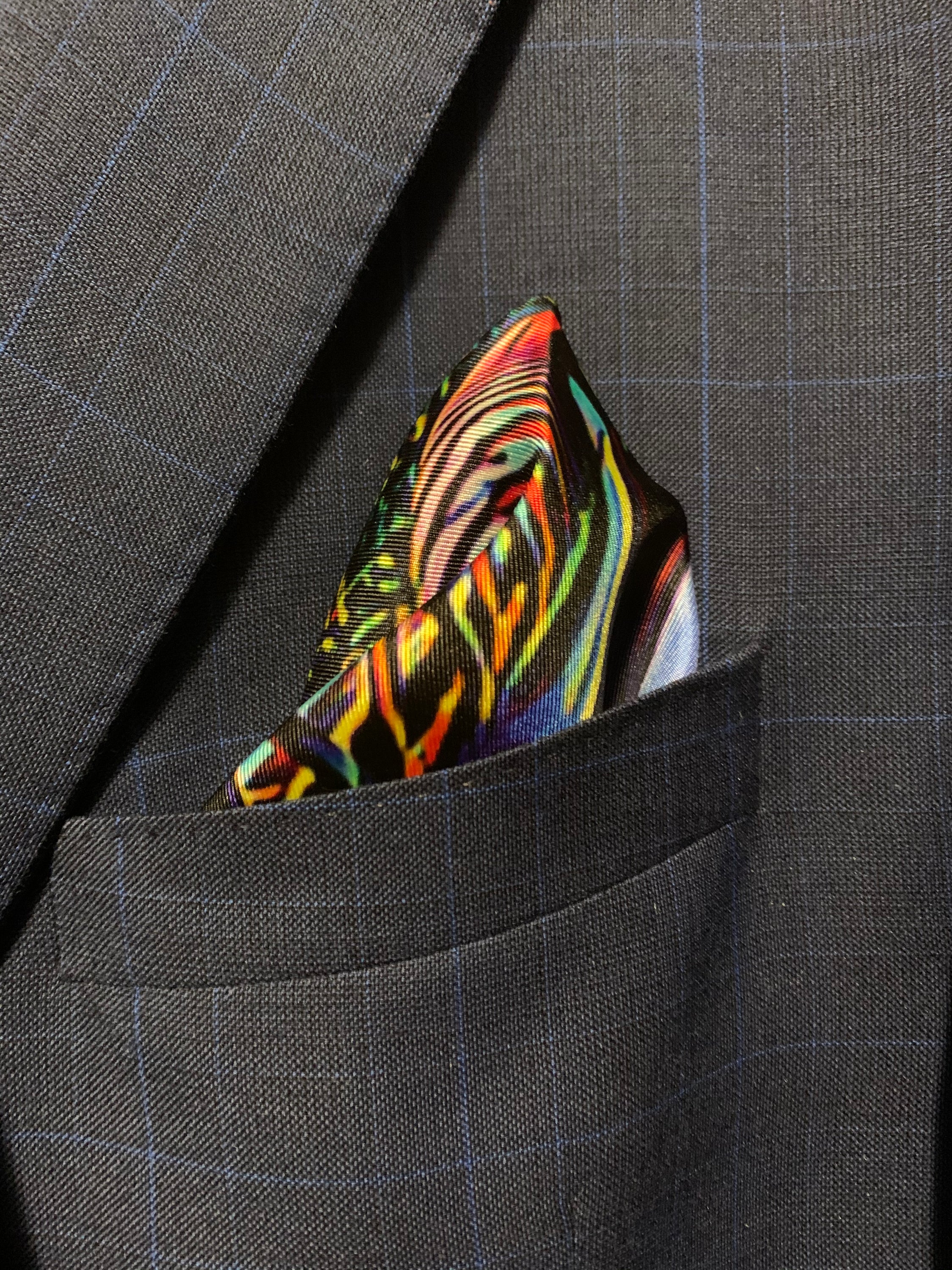 Calgary Skyline Pocket Square featuring the Peace Bridge at night, showcasing vibrant colors and intricate details.