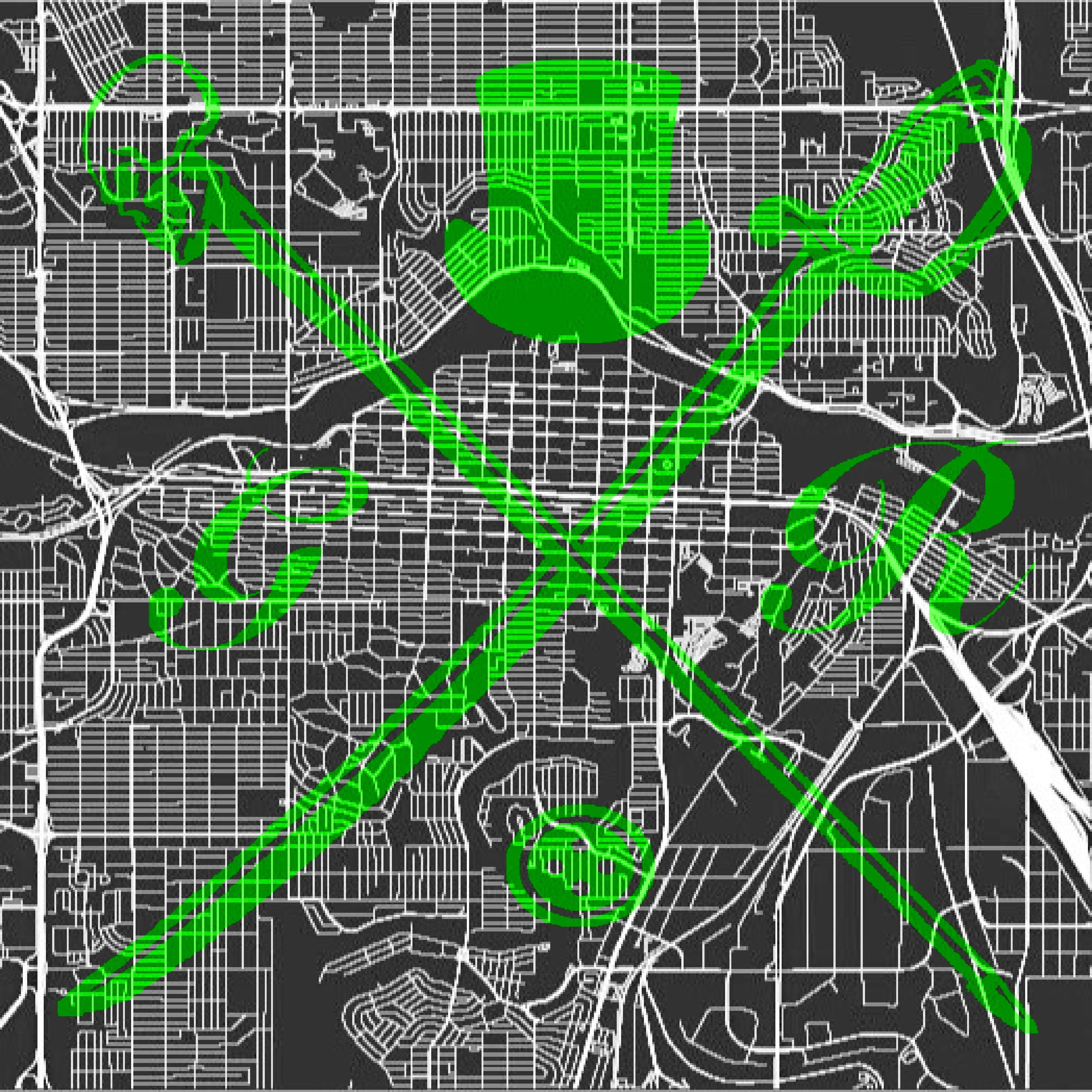 Calgary Street Map Bold Green Ladies Scarf featuring a green map design on a black background with Gentleman Rogue logo.